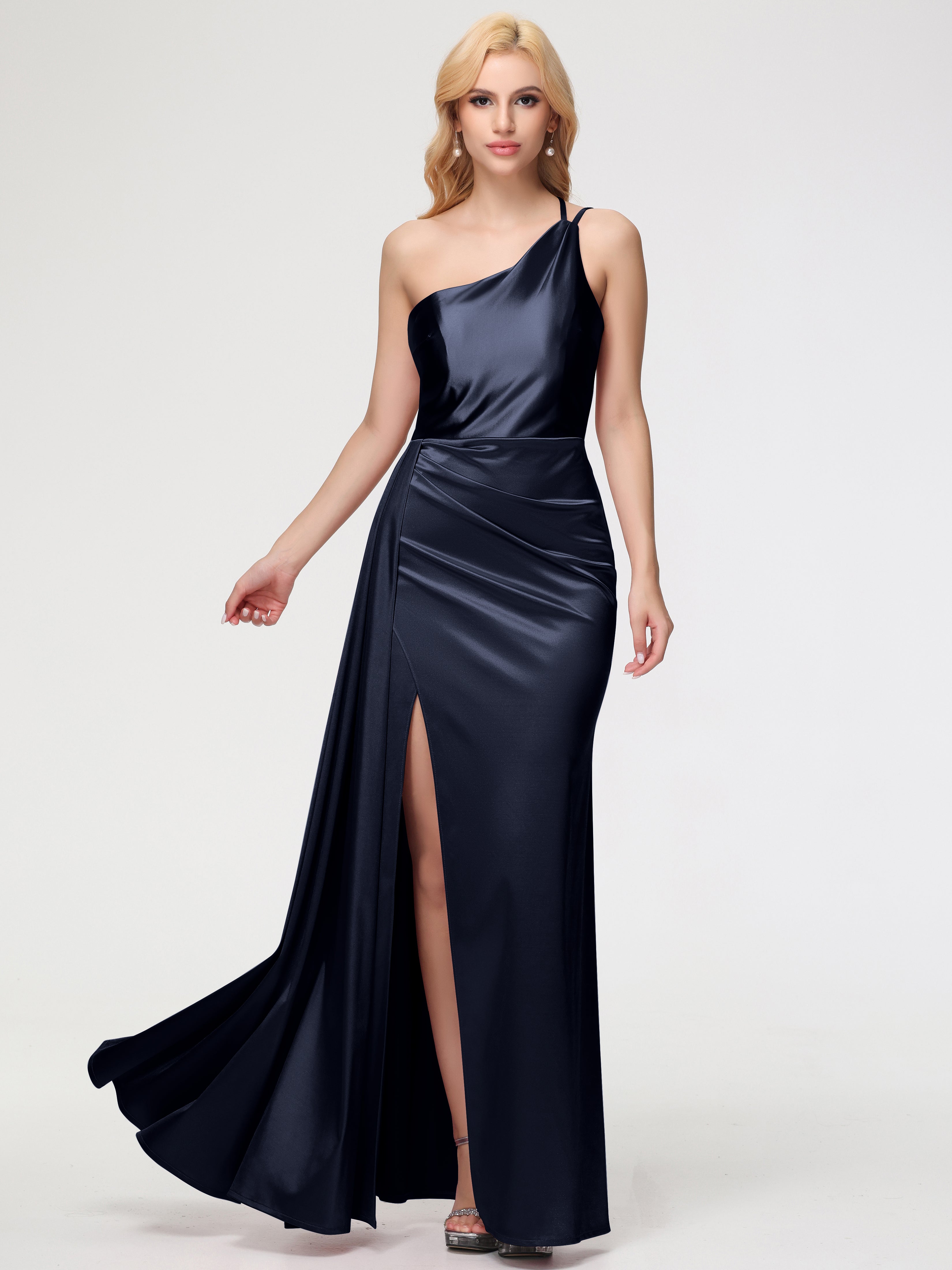Dark Navy Blue Bridesmaid Dresses One Shoulder Trumpet/Mermaid Straps Dark Navy Blue Bridesmaid Dresses One Shoulder Trumpet/Mermaid Straps