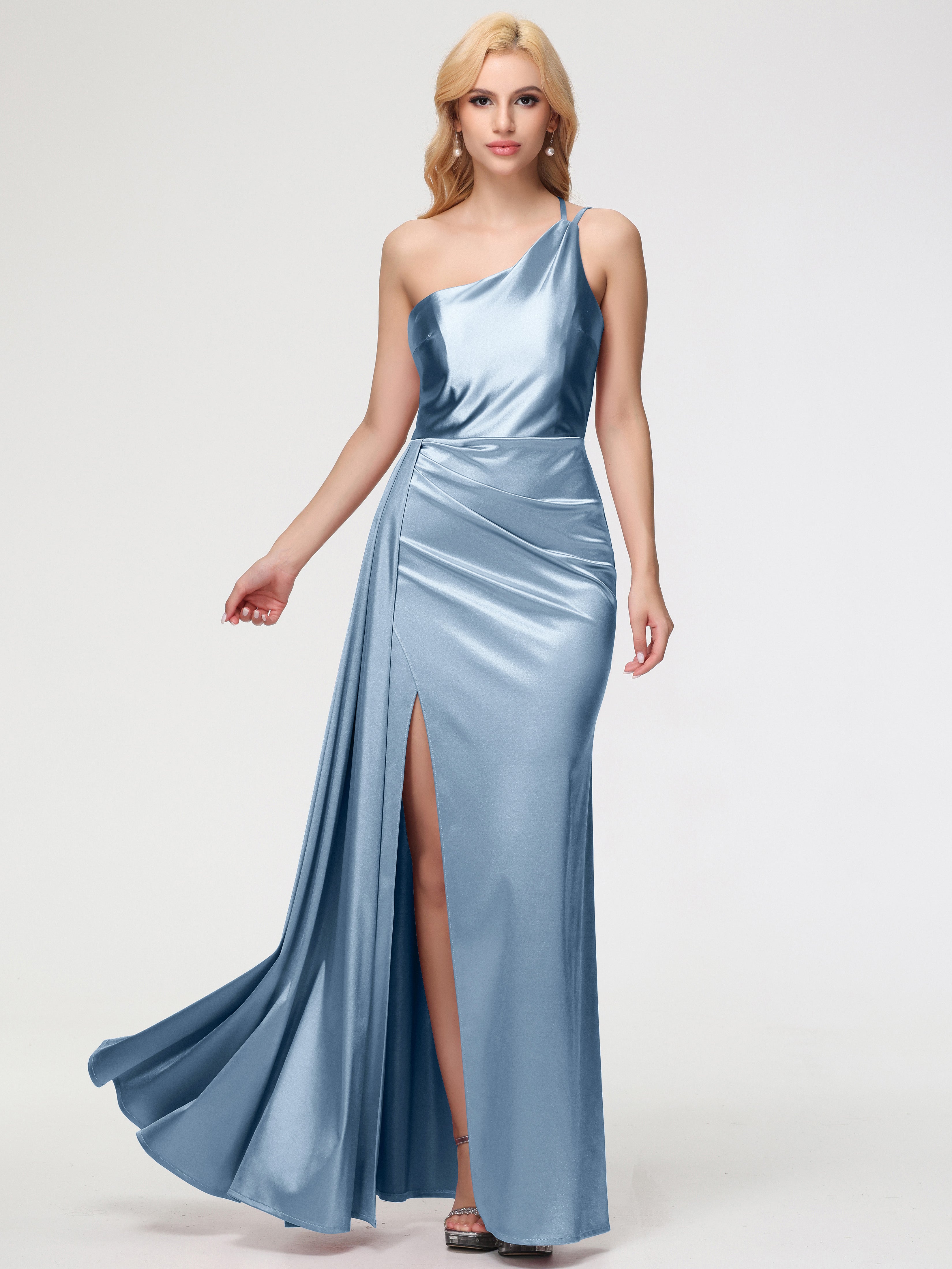 One Shoulder Dusty Blue Prom Dress One Shoulder Trumpet/Mermaid Straps One Shoulder Dusty Blue Prom Dress One Shoulder Trumpet/Mermaid Straps