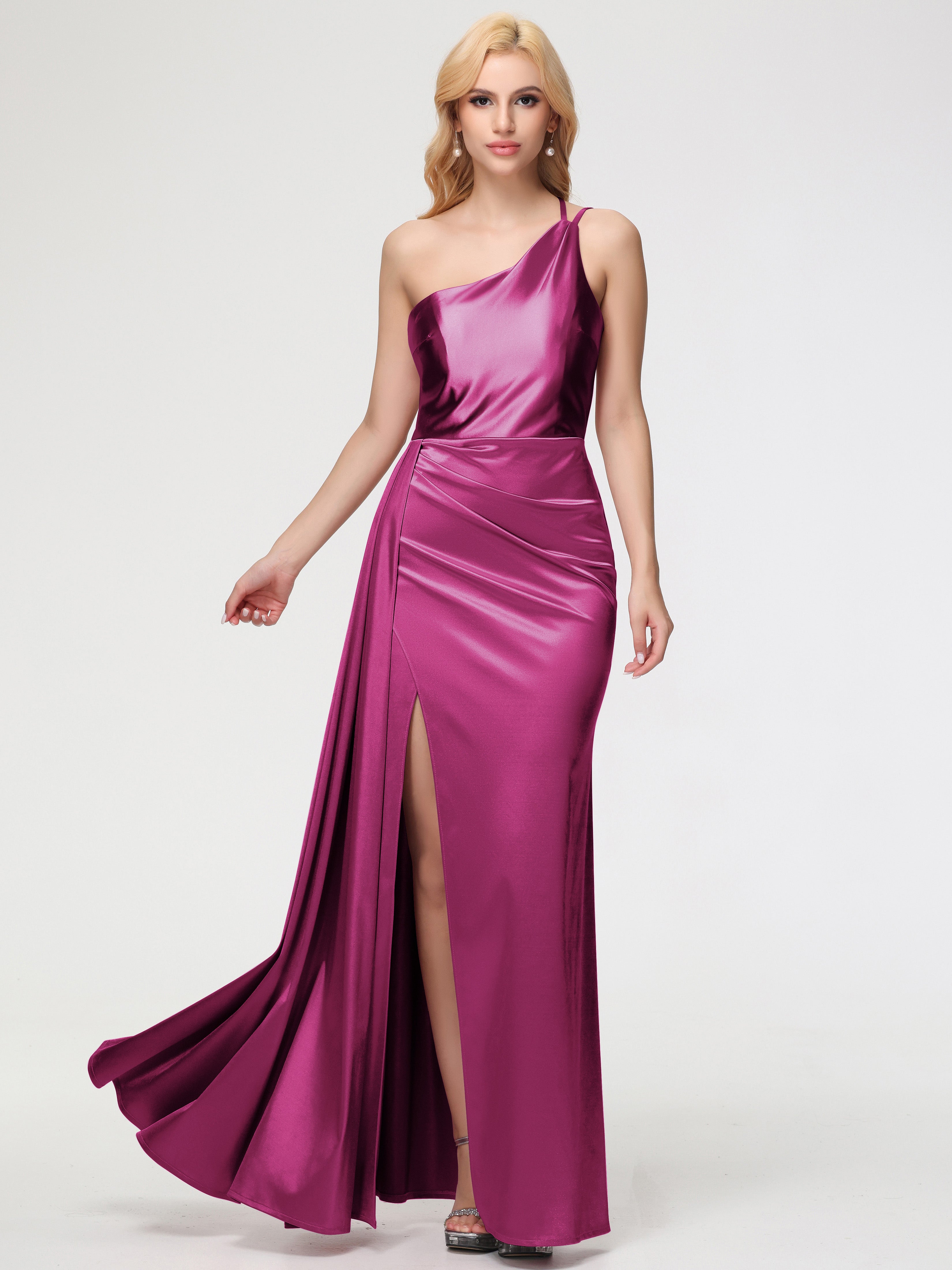 Formal Dresses In Fuchsia One Shoulder Trumpet/Mermaid Sleeveless Pleats Stretch Satin Formal Dresses Formal Dresses In Fuchsia One Shoulder Trumpet/Mermaid Sleeveless Pleats Stretch Satin Formal Dresses
