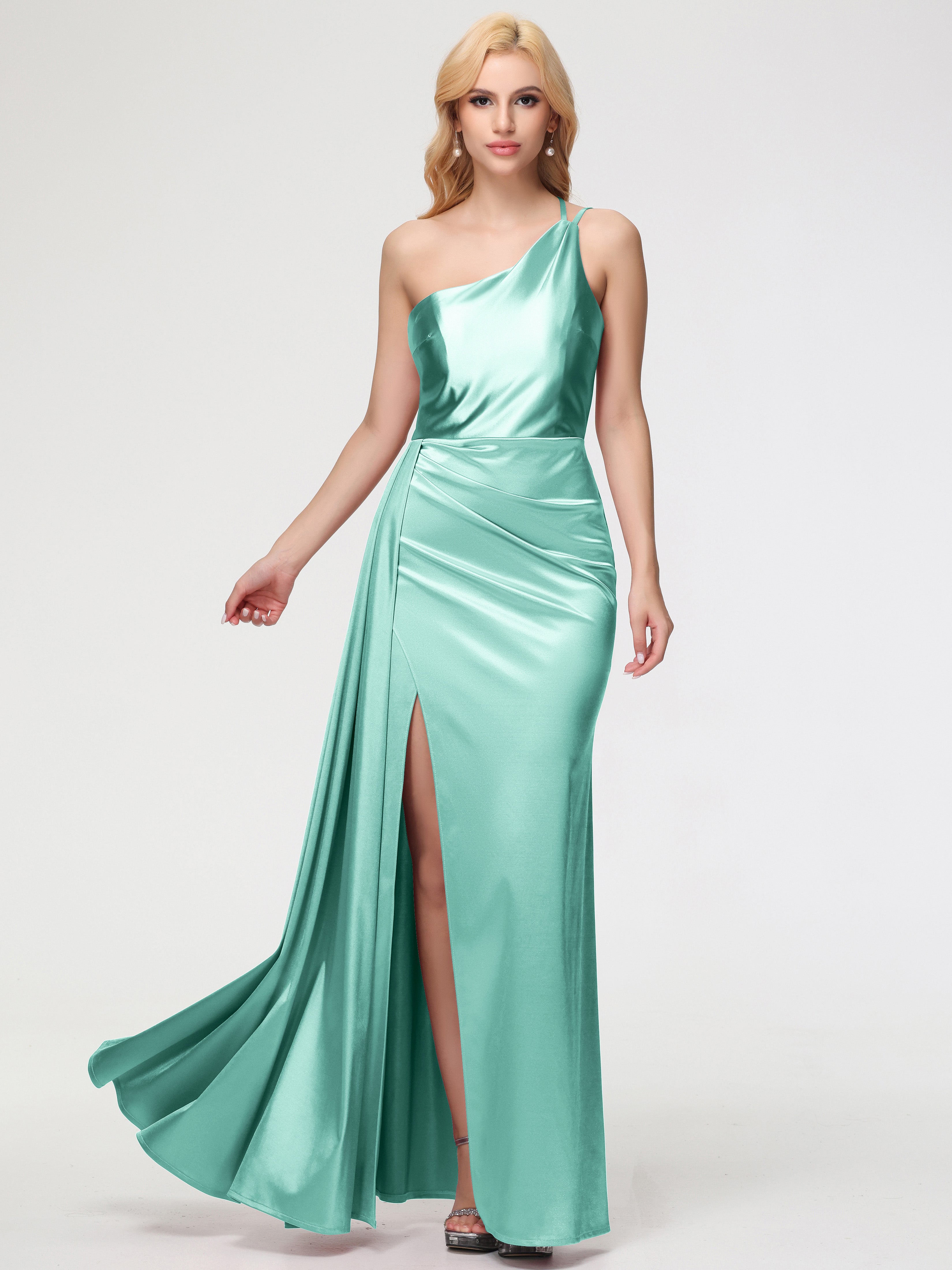 mint green prom dress mermaid Mint Green Spaghetti Straps Sequins Mermaid Long Prom Dresses With Split, Mint Green / 18