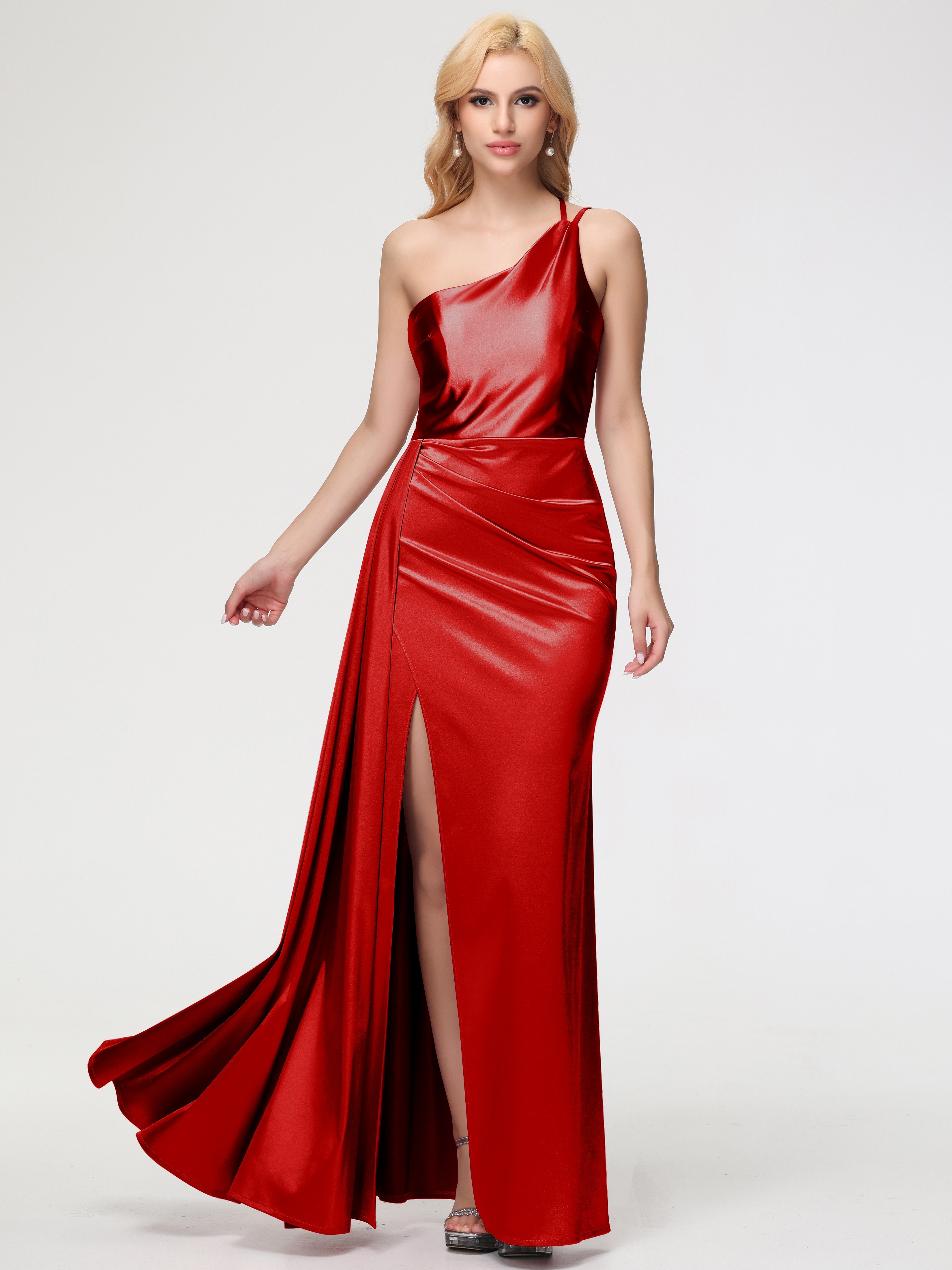 One Shoulder Red Prom Dresses One Shoulder Trumpet/Mermaid Straps Pleats Stretch Satin Prom Dresses One Shoulder Red Prom Dresses One Shoulder Trumpet/Mermaid Straps Pleats Stretch Satin Prom Dresses