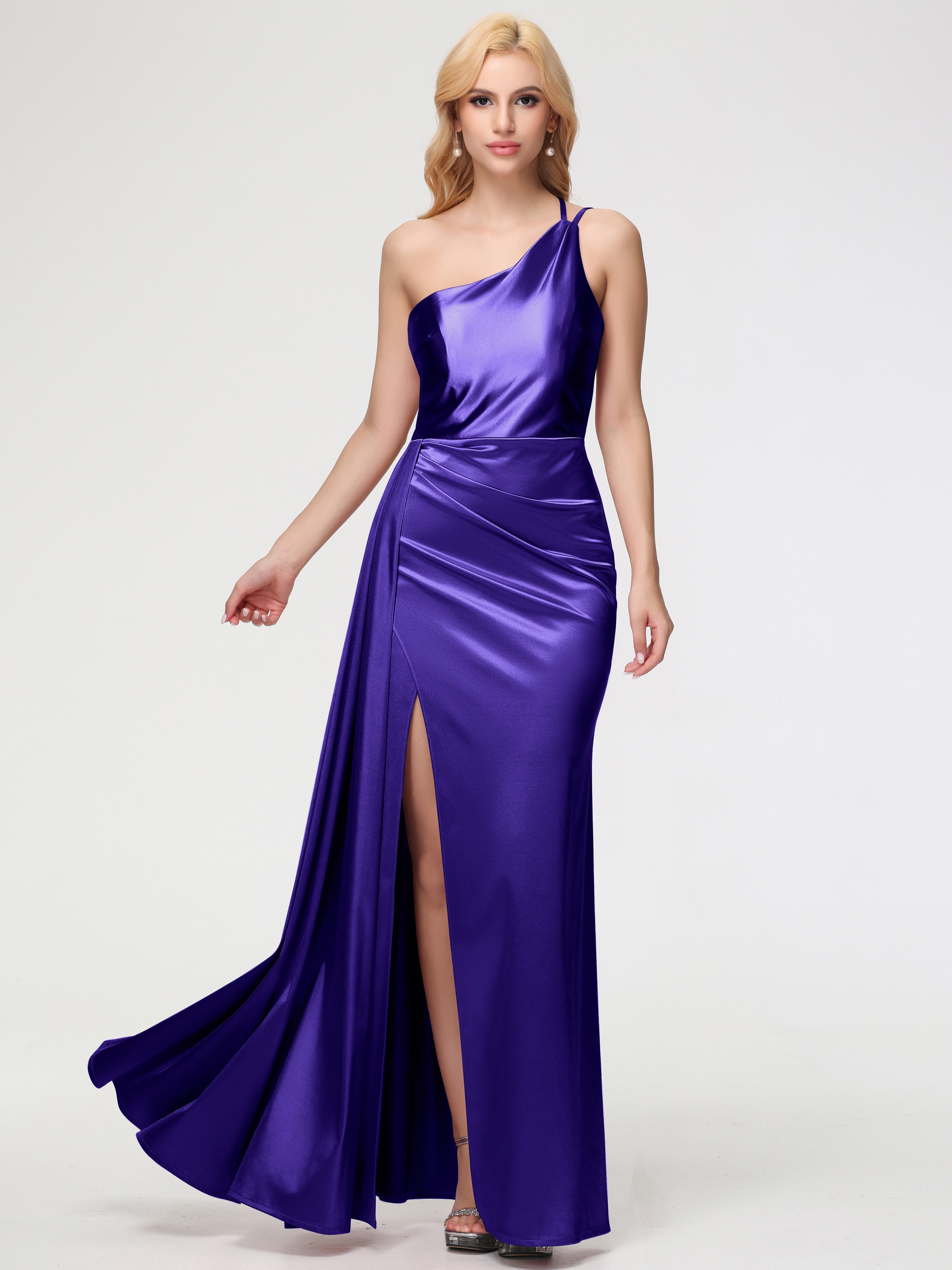 plum formal dresses Regency Purple Formal Dresses One Shoulder Trumpet/Mermaid Straps Pleats Stretch Satin Formal Dresses