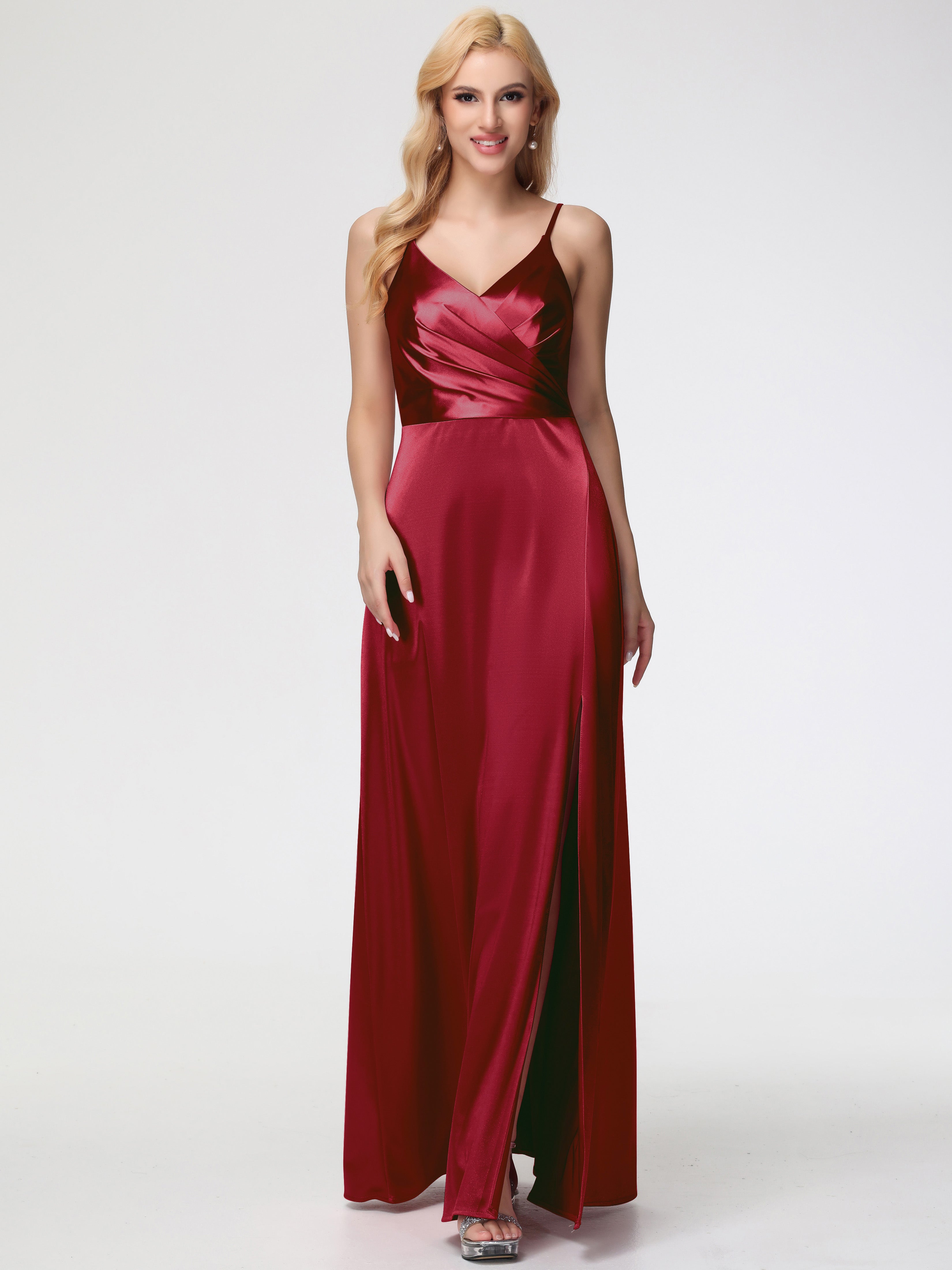 Burgundy Modest Bridesmaid Dresses Spaghetti Straps A-Line V-Neck Plea Burgundy Modest Bridesmaid Dresses Spaghetti Straps A-Line V-Neck Plea
