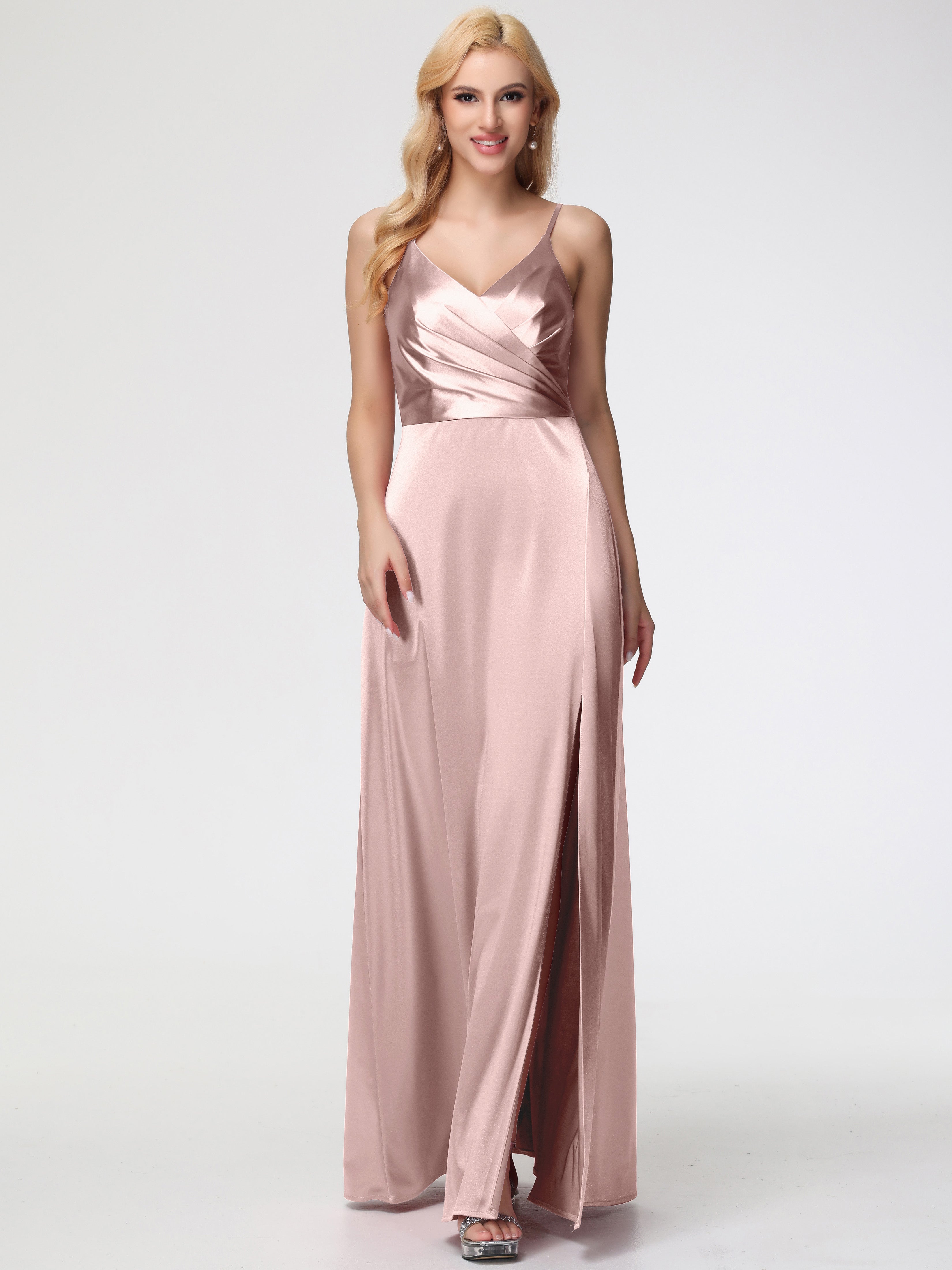 Dusty Rose Pink Bridesmaid Dress Spaghetti Straps A-Line V-Neck Pleats Dusty Rose Pink Bridesmaid Dress Spaghetti Straps A-Line V-Neck Pleats