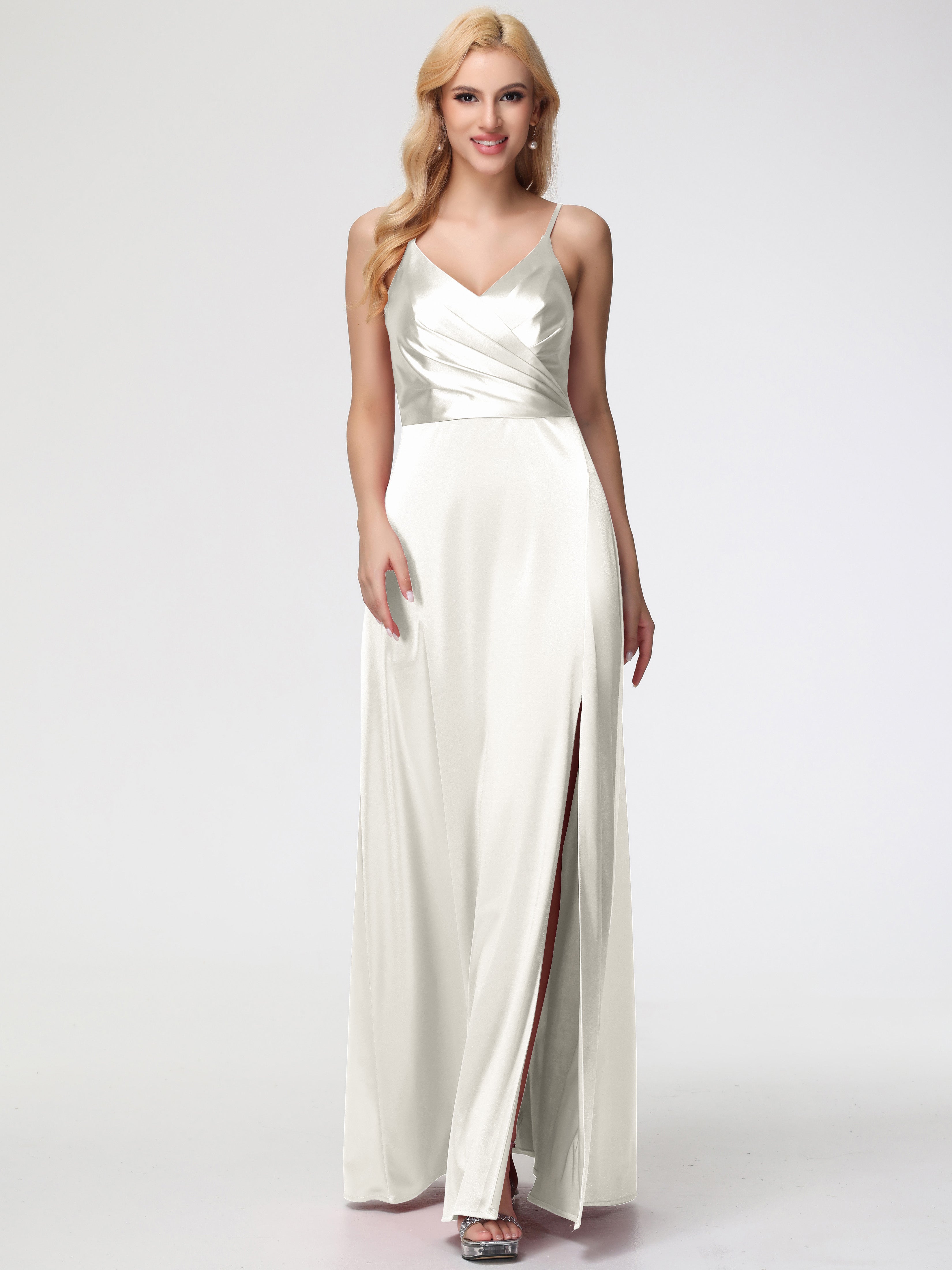 Ivory Bridesmaid Dress Bridesmaid Dresses Spaghetti Straps A-Line V-Neck Pleats Stretch Satin Bridesmaid Dresses Ivory Bridesmaid Dress Bridesmaid Dresses Spaghetti Straps A-Line V-Neck Pleats Stretch Satin Bridesmaid Dresses