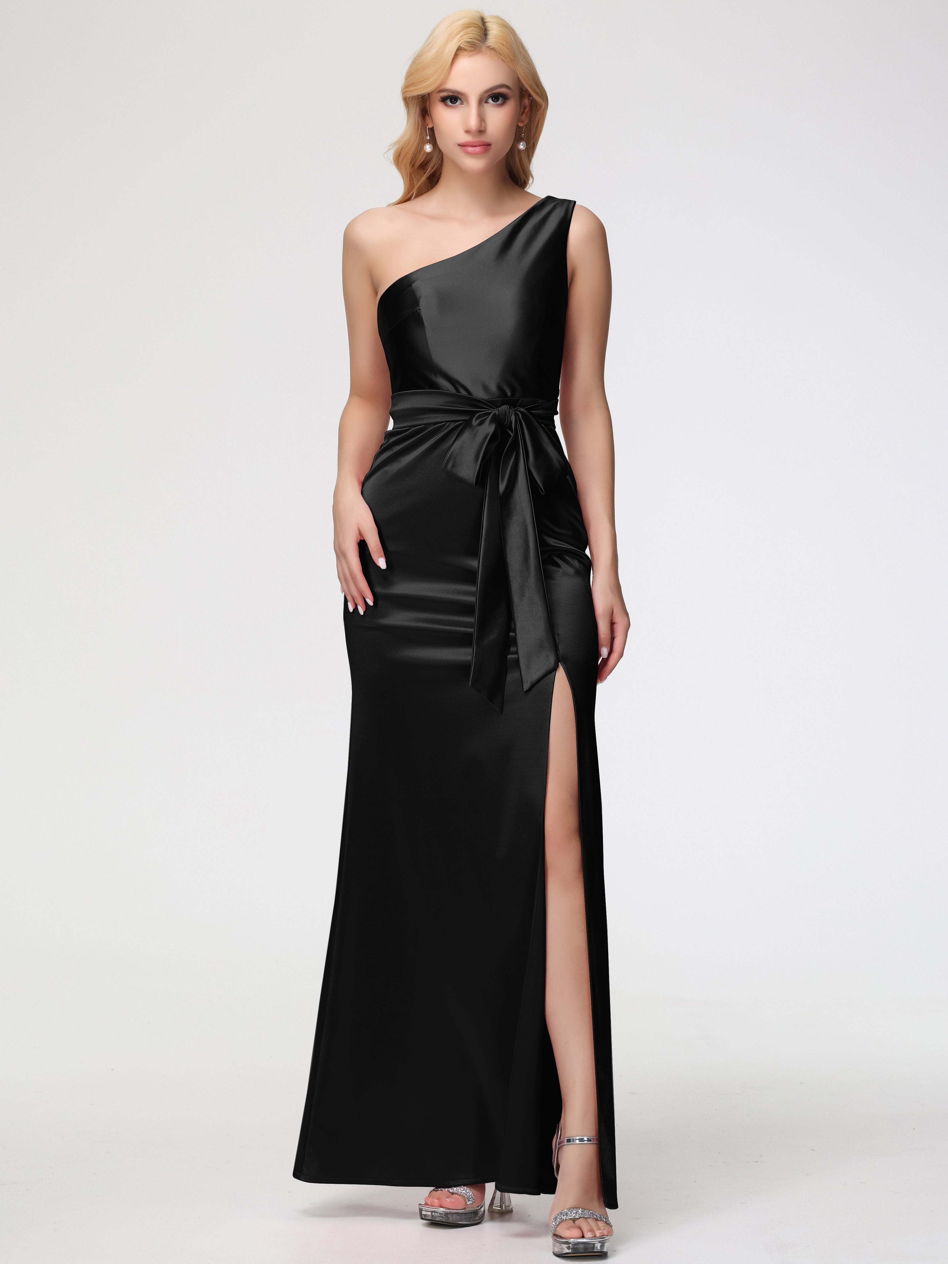 Black One Shoulder Bridesmaid Dress One Shoulder Trumpet/Mermaid Sleeveless Pleats Stretch Satin Bridesmaid Dresses Black One Shoulder Bridesmaid Dress One Shoulder Trumpet/Mermaid Sleeveless Pleats Stretch Satin Bridesmaid Dresses