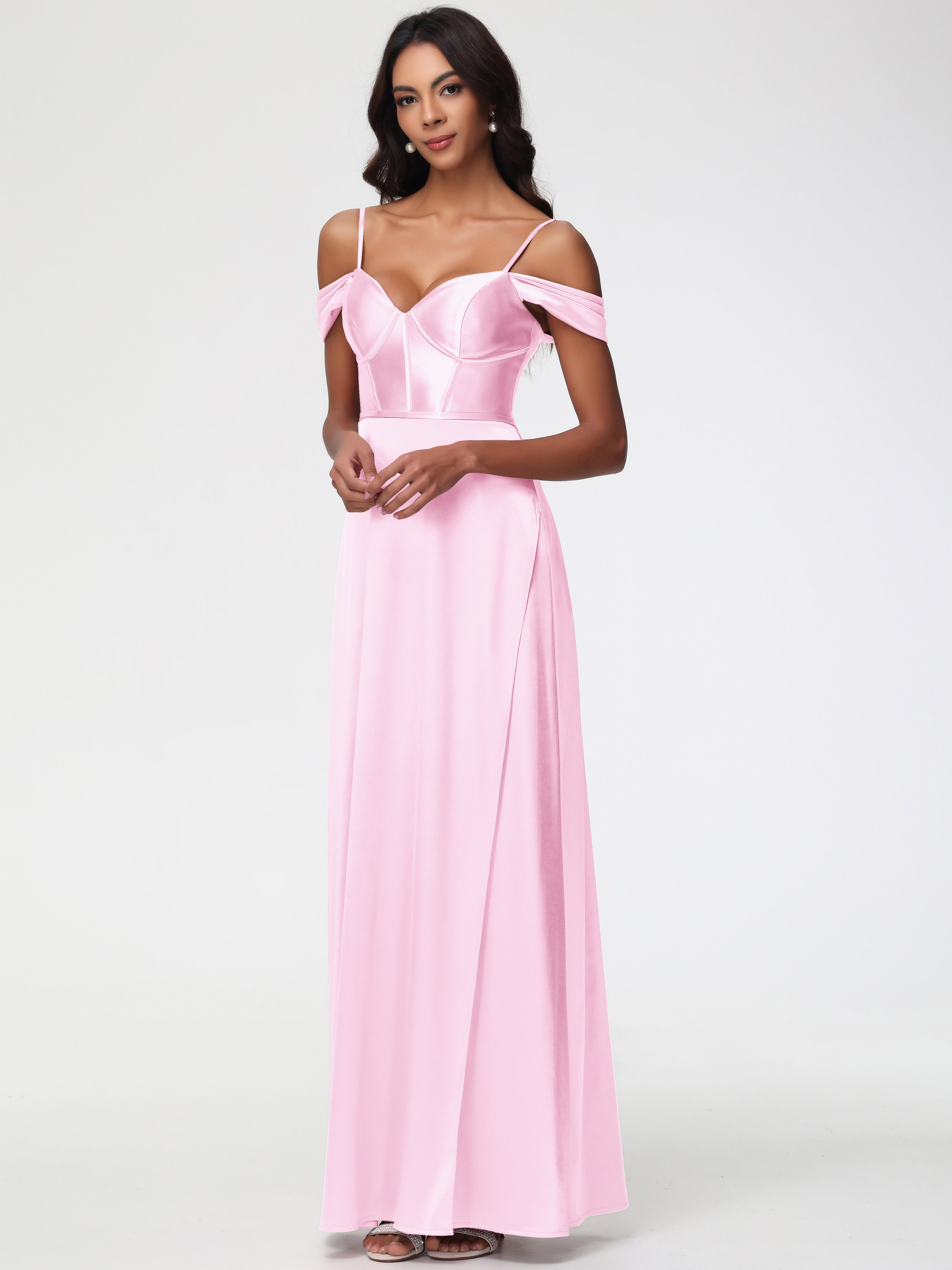 Blushing Pink Bridesmaid Dresses Off The Shoulder Sweetheart Spaghetti Straps Long Stretch Satin Bridesmaid Dress Blushing Pink Bridesmaid Dresses Off The Shoulder Sweetheart Spaghetti Straps Long Stretch Satin Bridesmaid Dress
