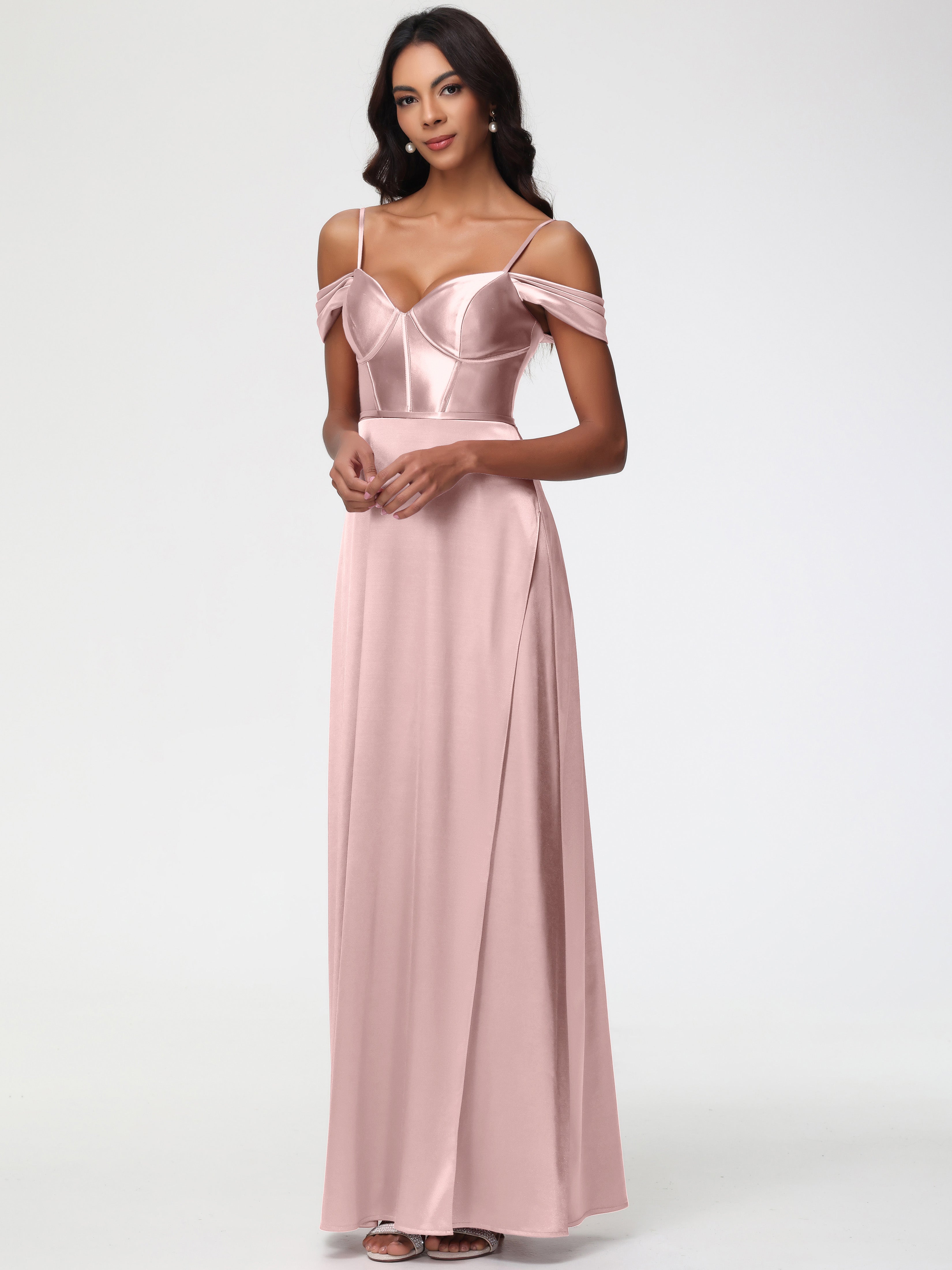 off the shoulder dusty rose bridesmaid dress Wedtrend Women Dusty Rose Ruched Off the Shoulder Long Chiffon Bridesmaid Dress with Slit, Chiffon color / US10