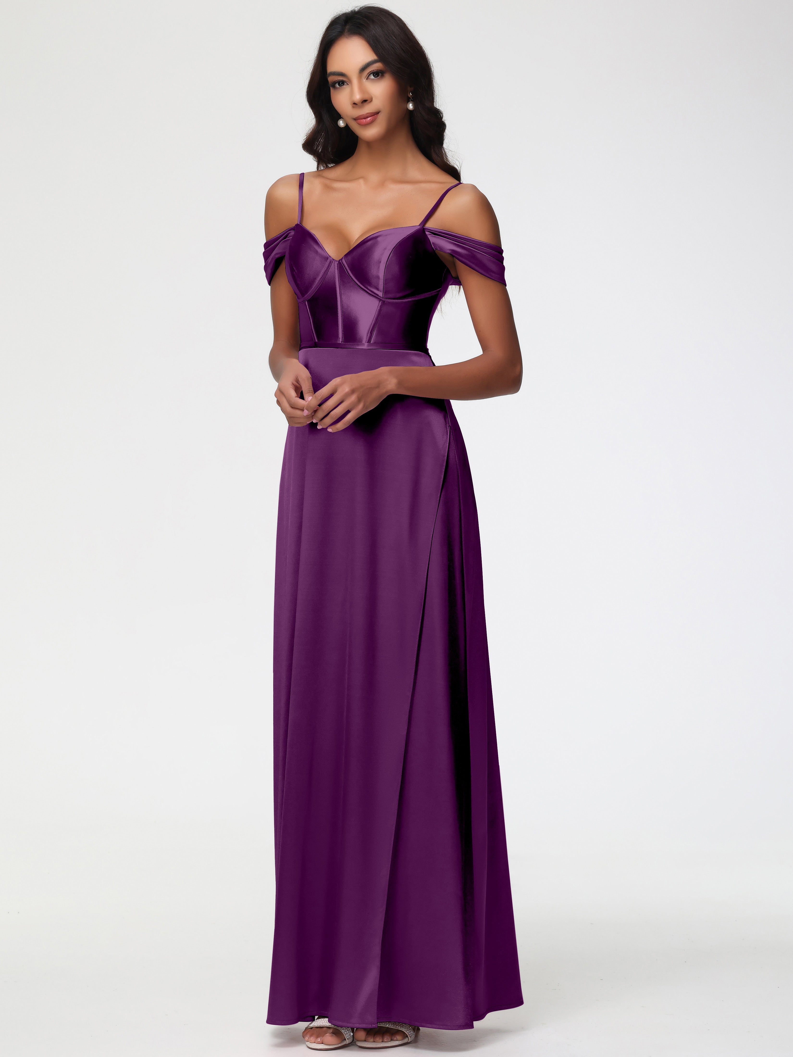 Bridesmaid Dresses In Grape Off The Shoulder Sweetheart Spaghetti Straps Long Stretch Satin Bridesmaid Dress Bridesmaid Dresses In Grape Off The Shoulder Sweetheart Spaghetti Straps Long Stretch Satin Bridesmaid Dress