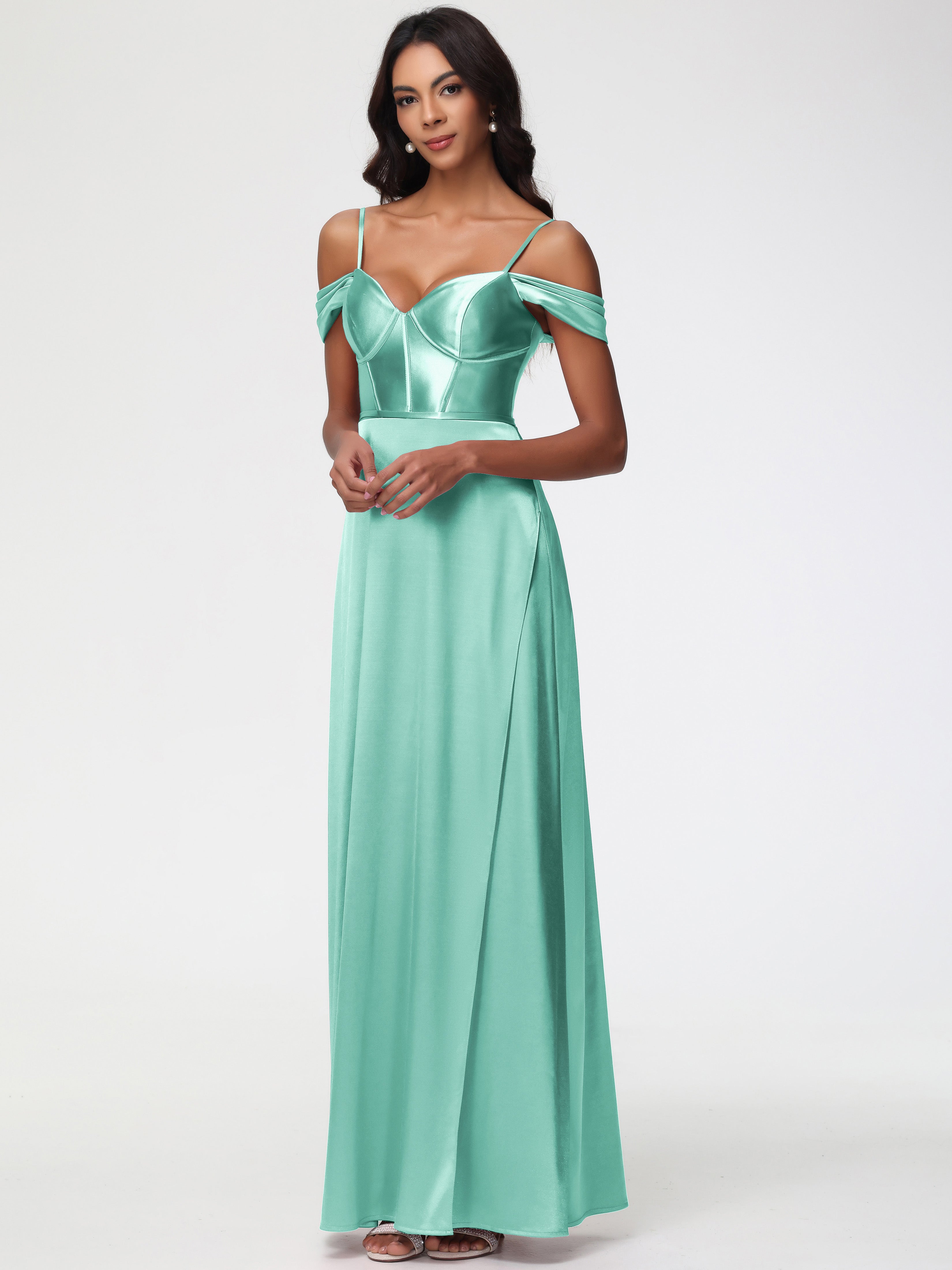 Bridesmaid Dresses Mint Green Off The Shoulder Sweetheart Spaghetti Straps Long Stretch Satin Bridesmaid Dress Bridesmaid Dresses Mint Green Off The Shoulder Sweetheart Spaghetti Straps Long Stretch Satin Bridesmaid Dress