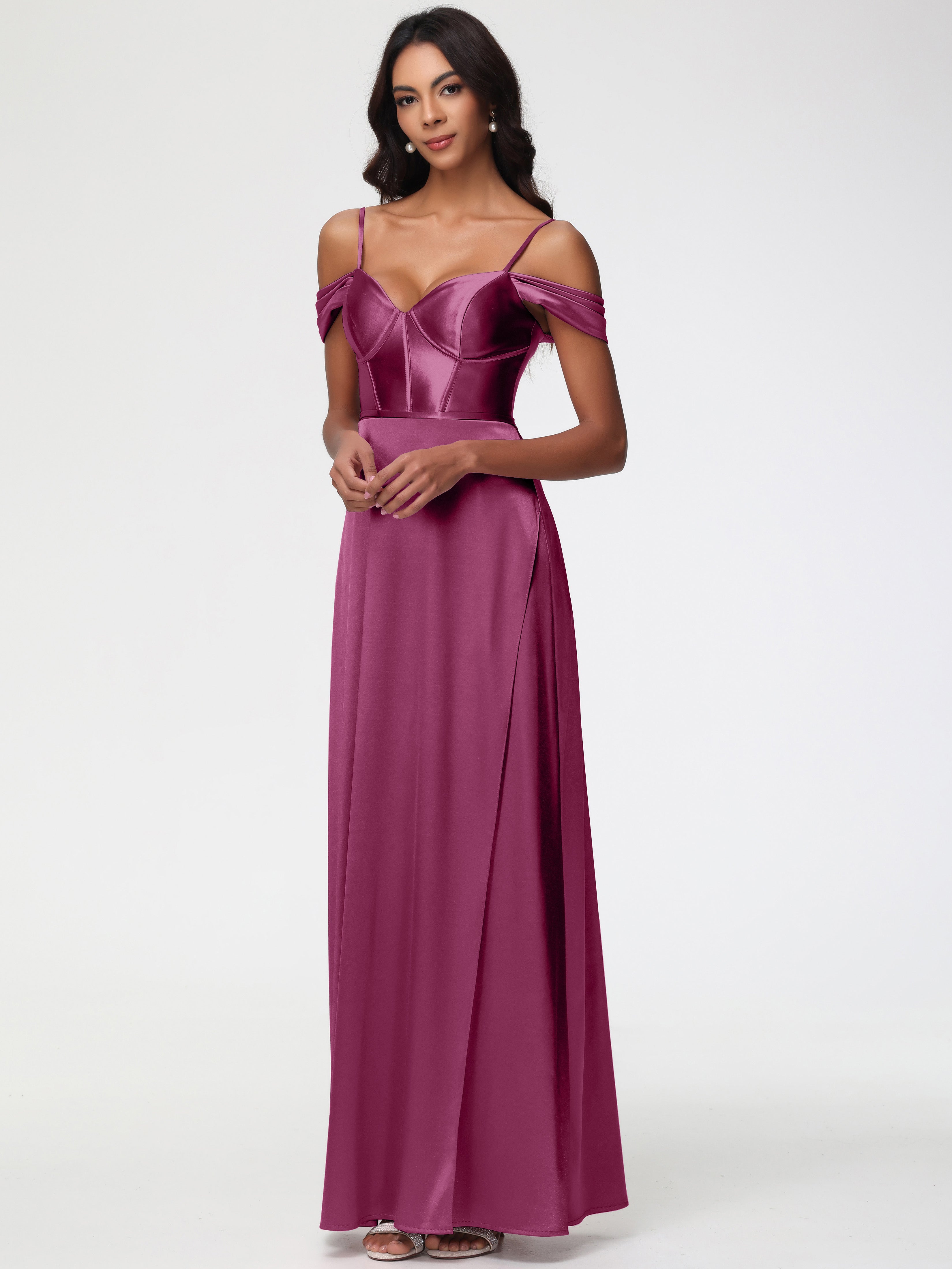 Mulberry Color Bridesmaid Dresses Off The Shoulder Sweetheart Spaghett