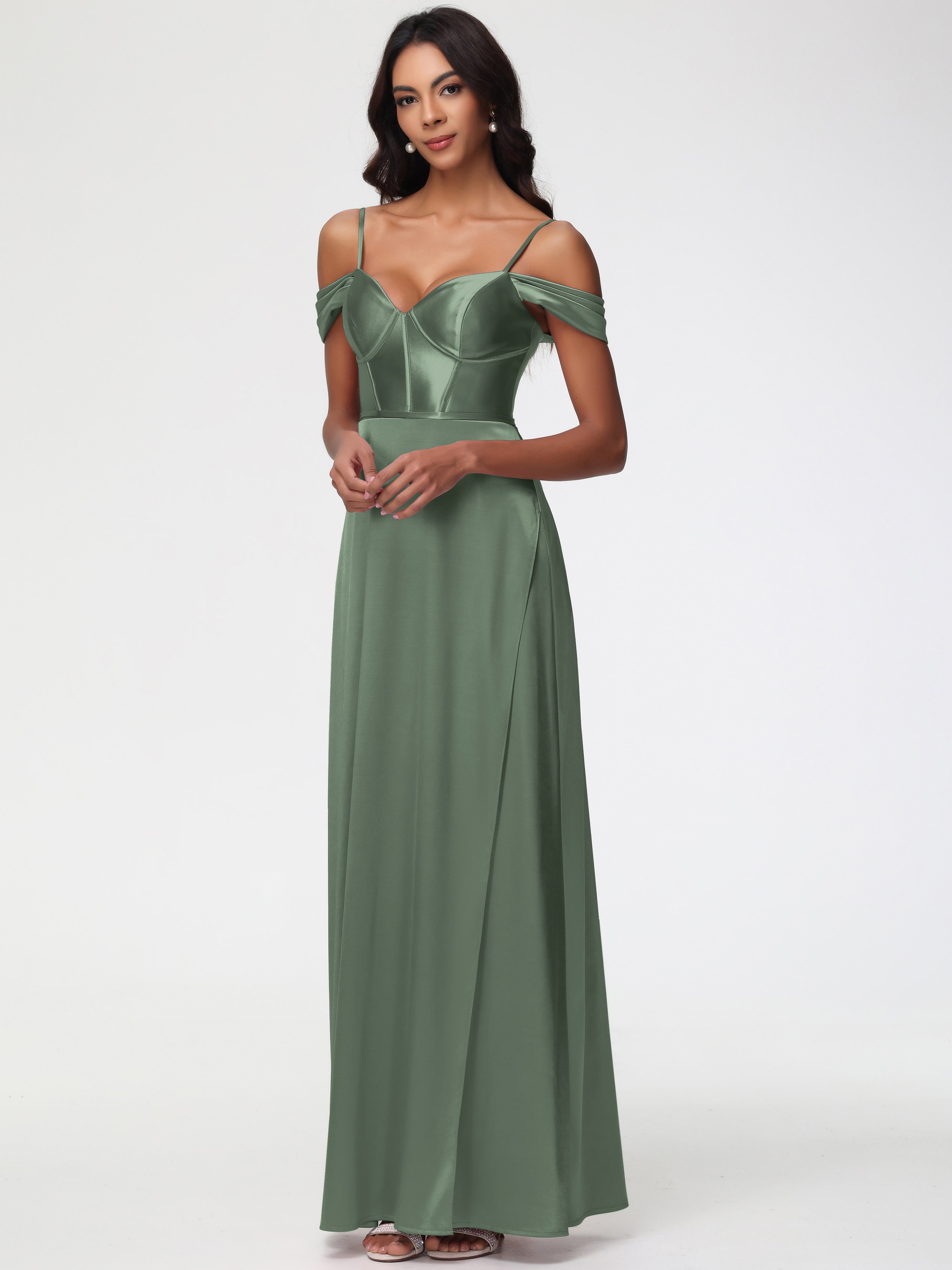 Bride And Prom In Olive Green Dresses Off The Shoulder Sweetheart Spag