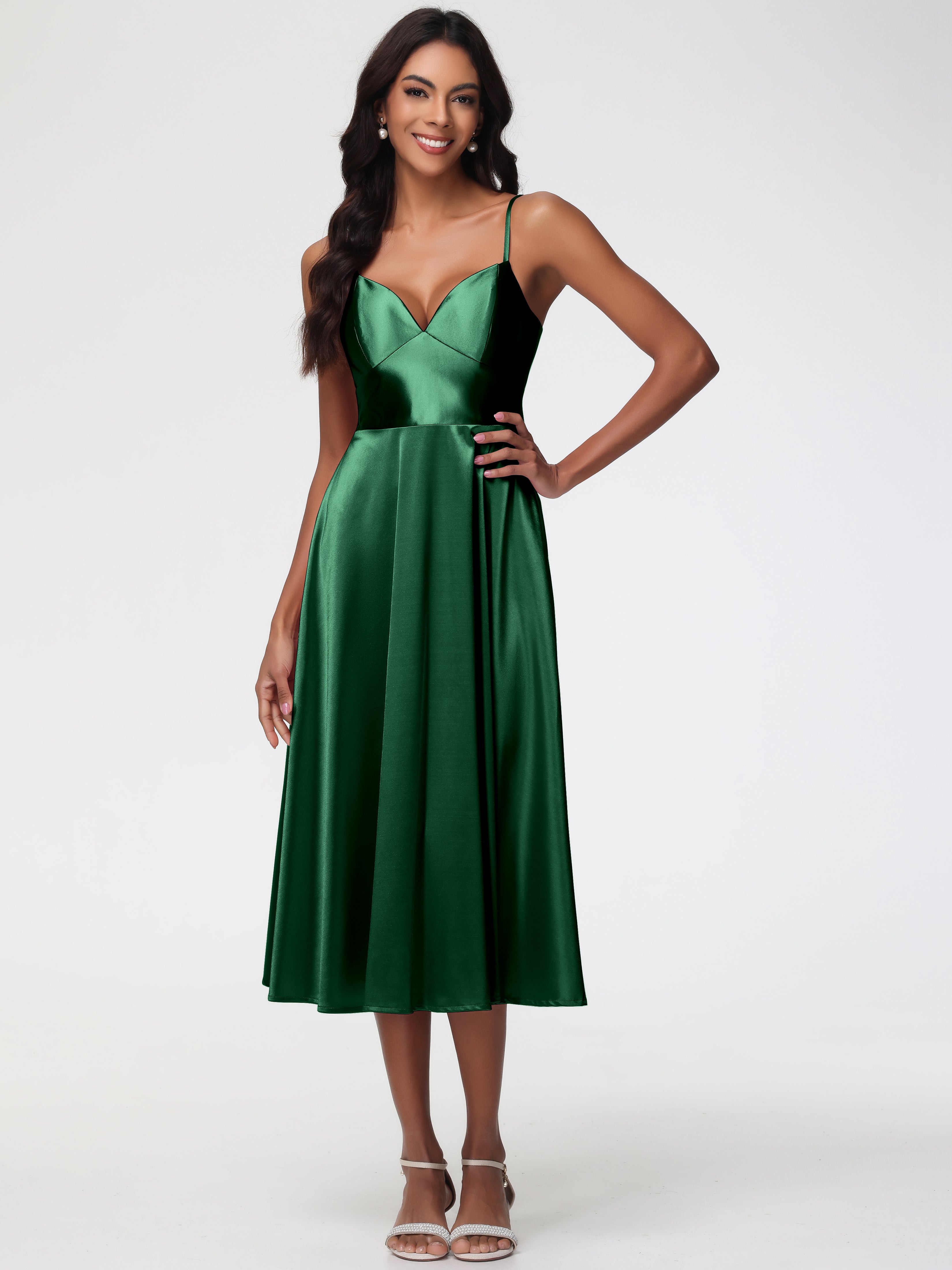 Dark Green Satin Bridesmaid Dresses Stretch Satin Simple A Line Spaghe Dark Green Satin Bridesmaid Dresses Stretch Satin Simple A Line Spaghe