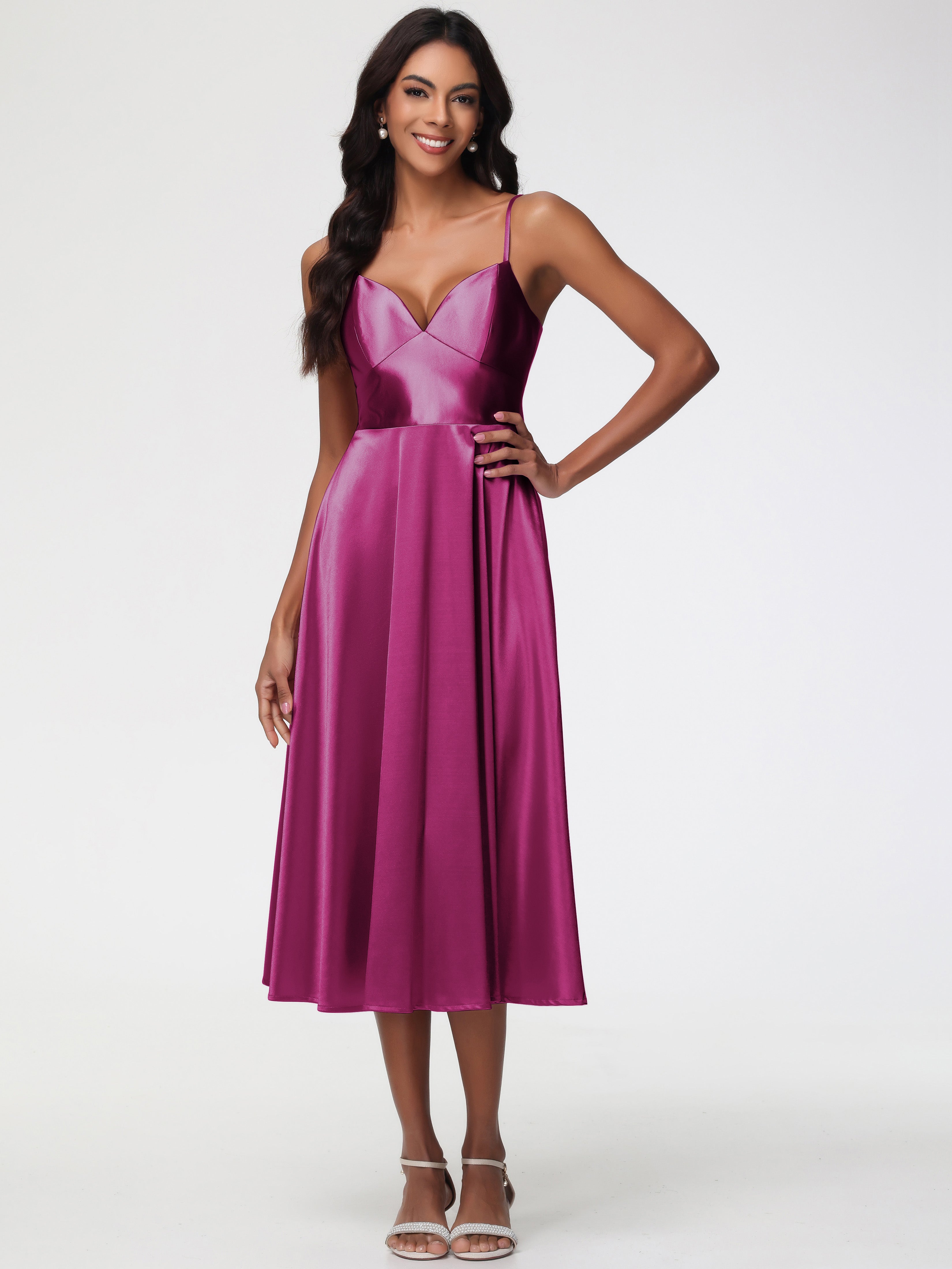 Fuchsia Pink Bridesmaid Dress Stretch Satin Simple A Line Spaghetti St Fuchsia Pink Bridesmaid Dress Stretch Satin Simple A Line Spaghetti St