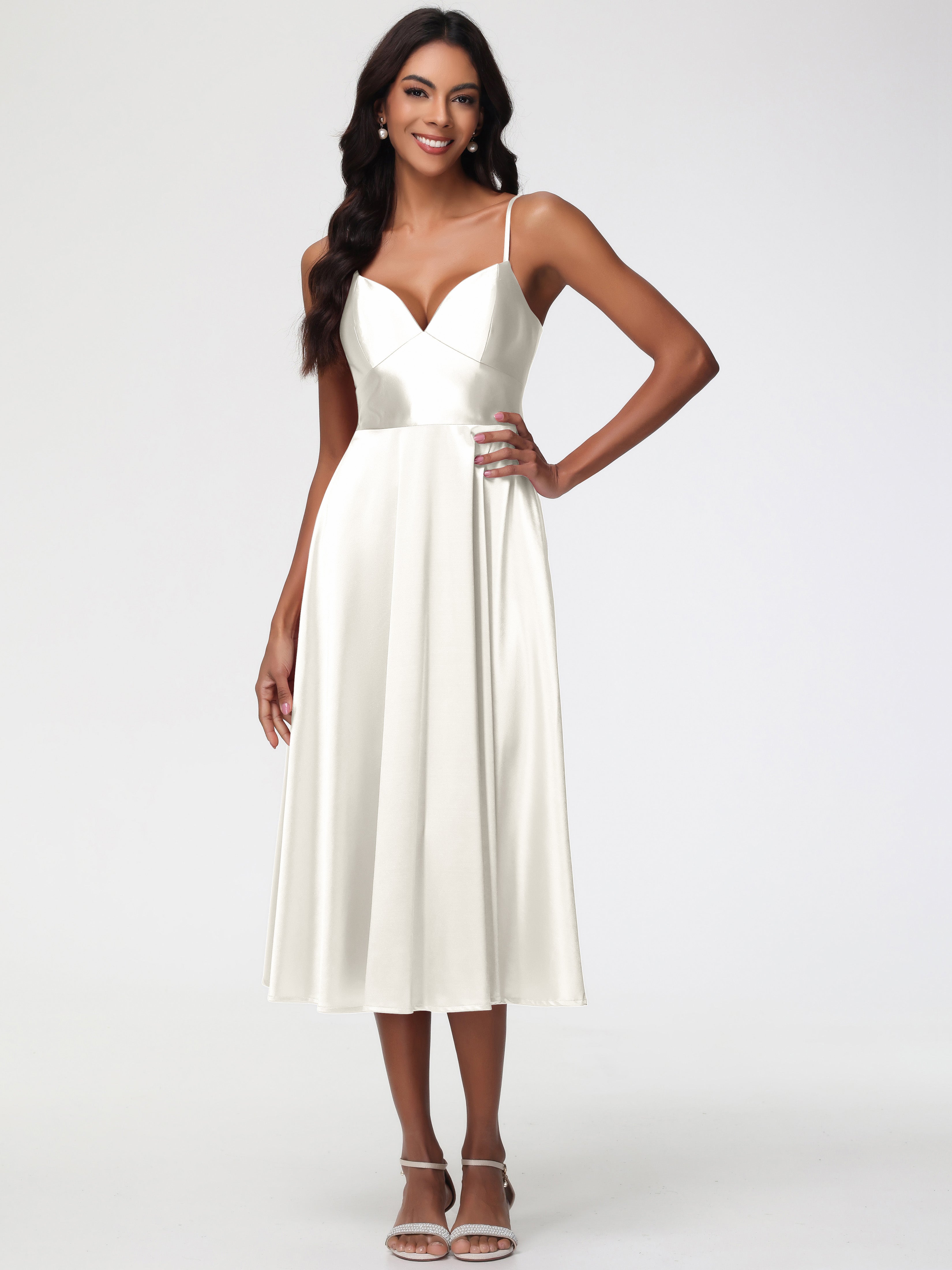 Short Ivory Prom Dress Stretch Satin Simple A Line Spaghetti Straps Te Short Ivory Prom Dress Stretch Satin Simple A Line Spaghetti Straps Te
