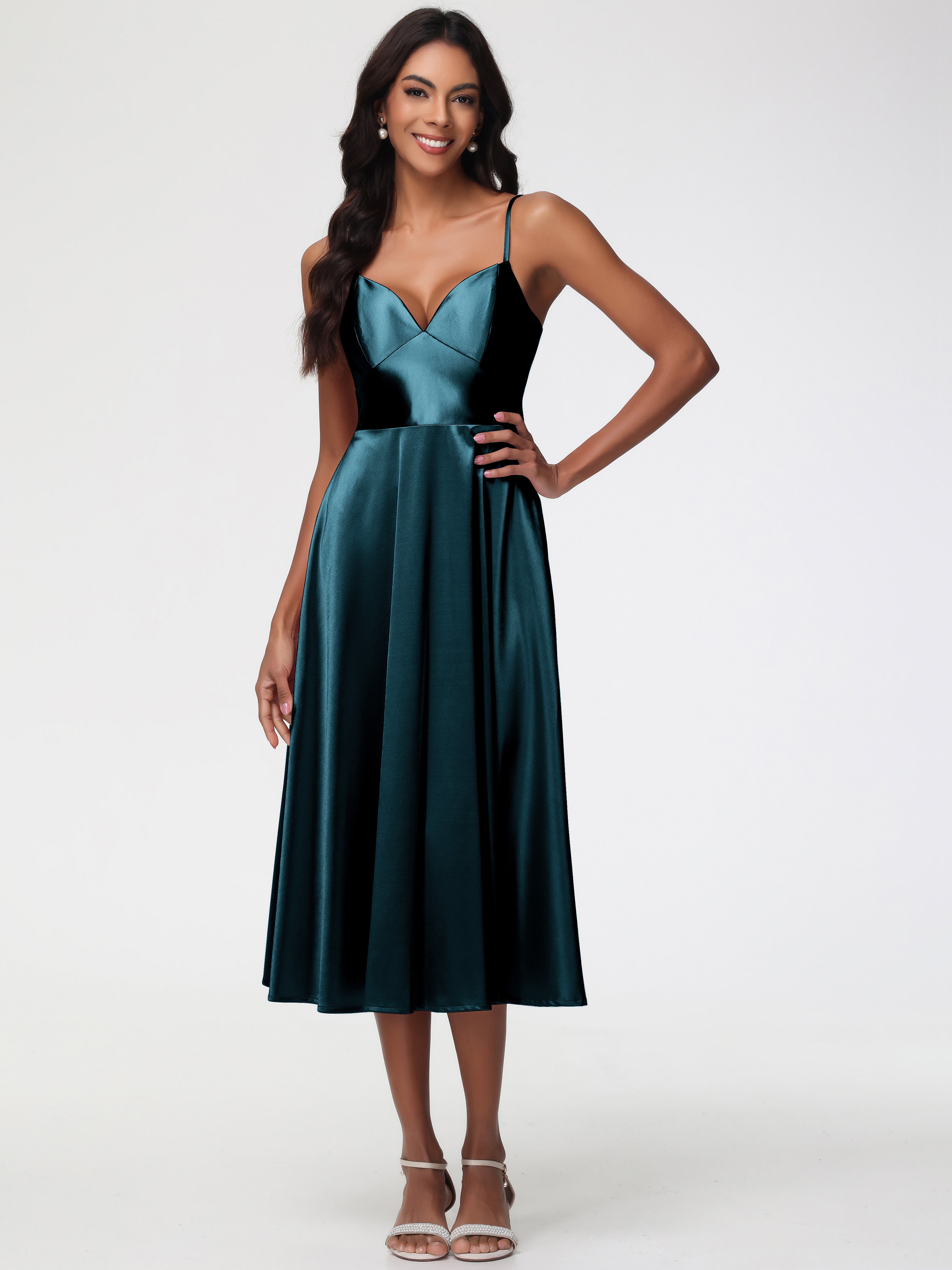 Peacock Blue Prom Dresses Stretch Satin Simple A Line Spaghetti Straps Peacock Blue Prom Dresses Stretch Satin Simple A Line Spaghetti Straps