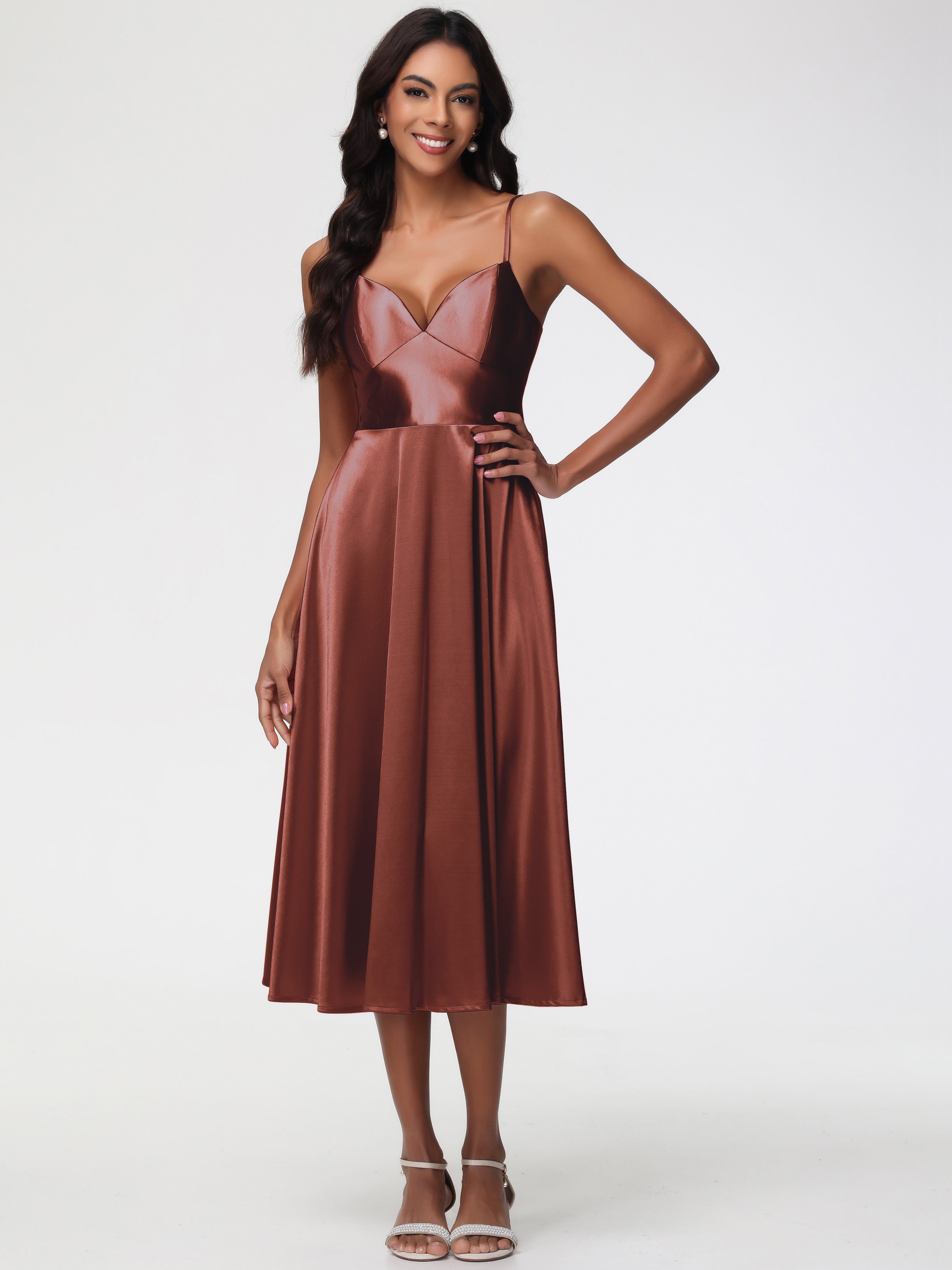 Light Terracotta Prom Dresses Stretch Satin Simple A Line Spaghetti St Light Terracotta Prom Dresses Stretch Satin Simple A Line Spaghetti St