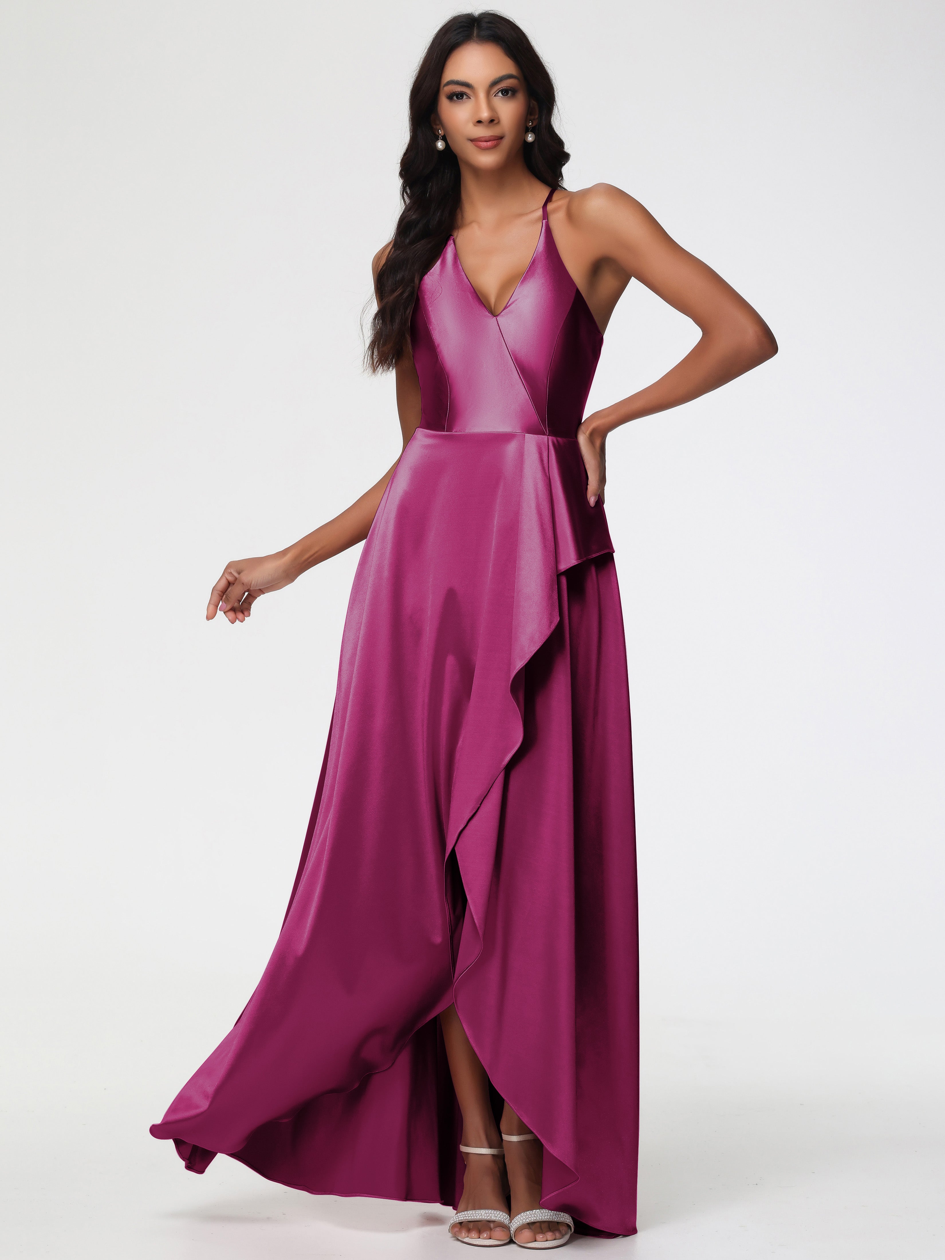 fuchsia bridesmaid dress satin Fuchsia Bridesmaid Dresses