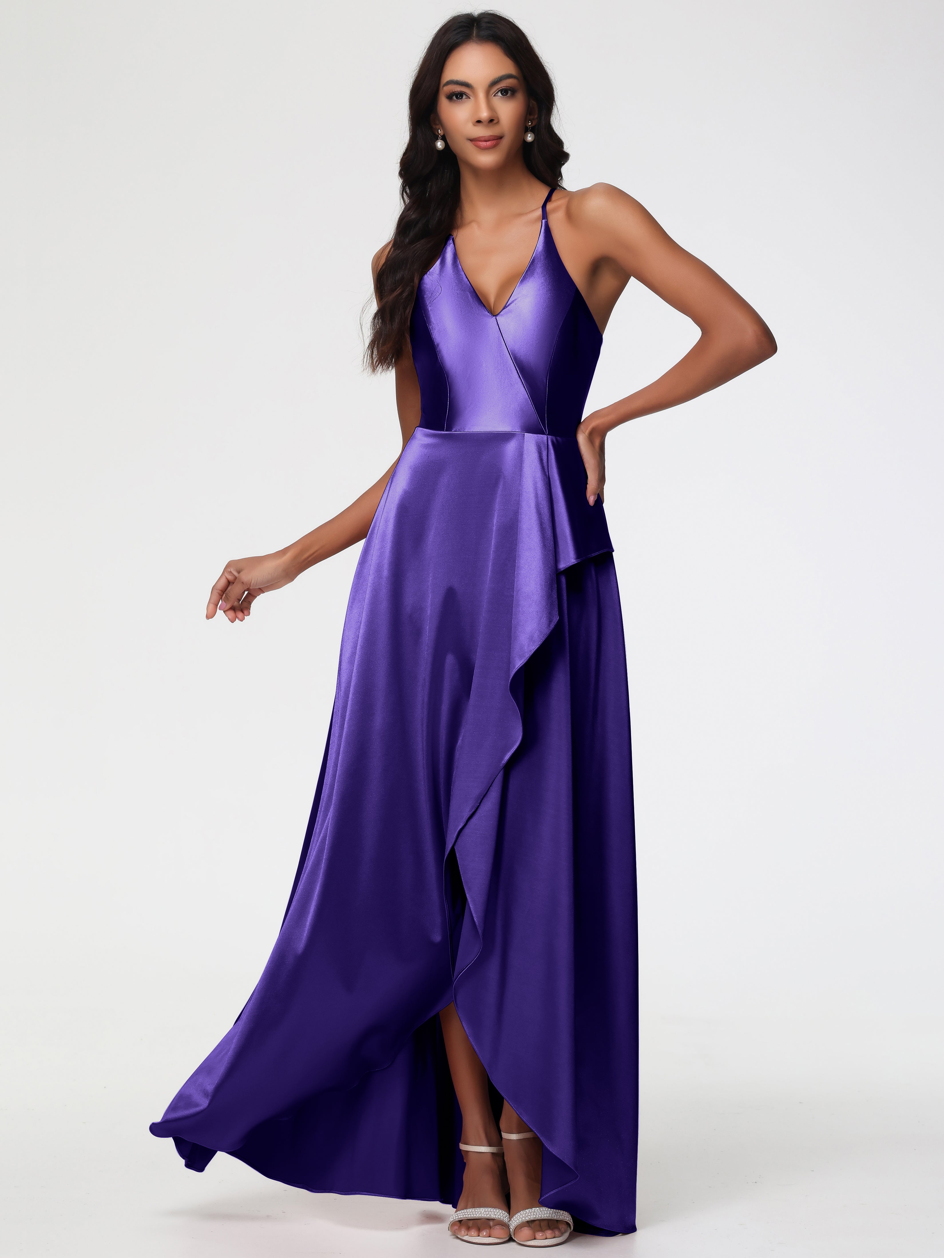 regency purple bridesmaid dress Regency Purple Prom Dresses Elegant One Shoulder Stretch Satin Sleeveless Sheath/Column Prom Dresses