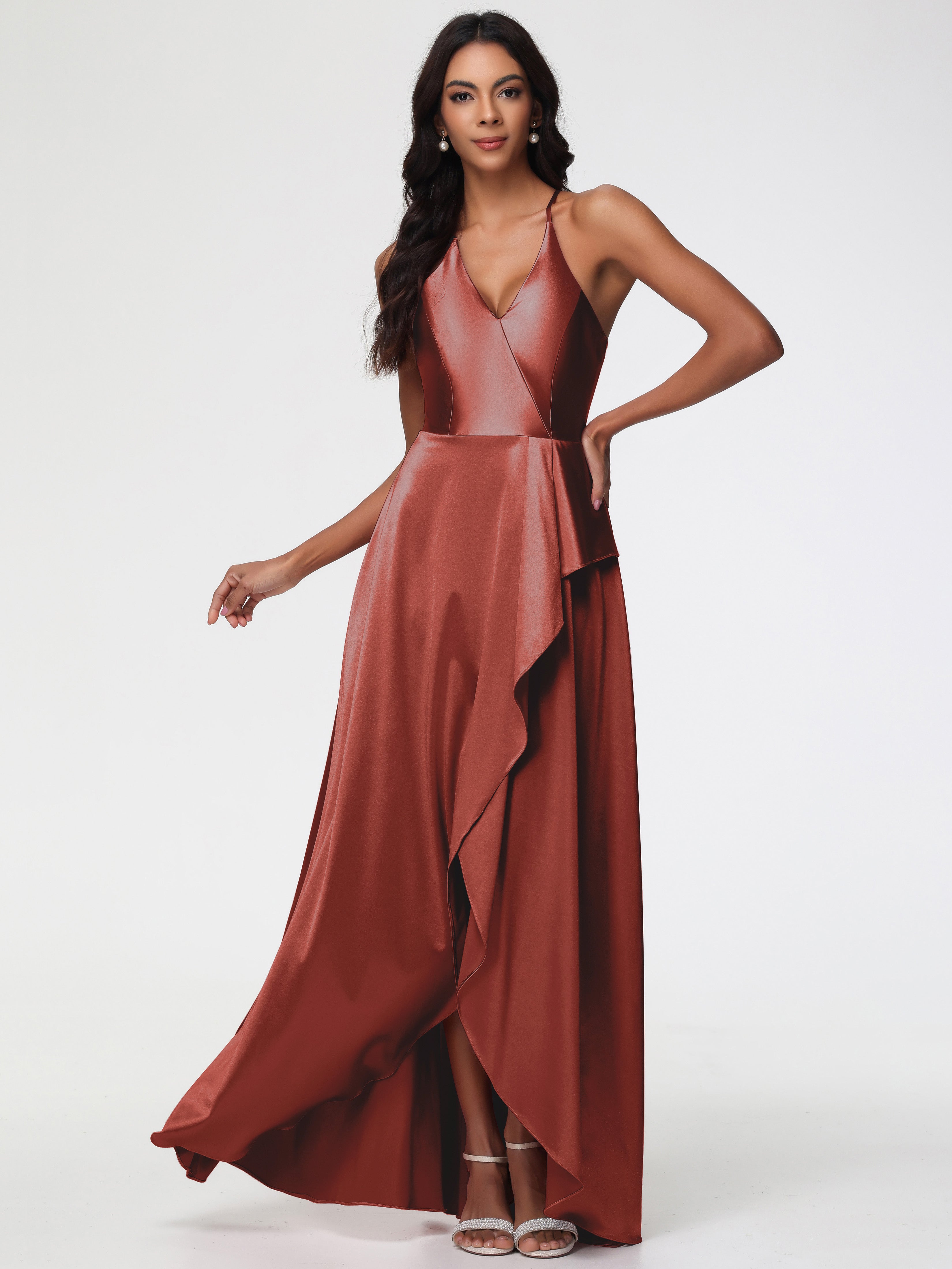 Rusty Prom Dresses Asymmetrical V-Neck Spaghetti Straps Floor Length S Rusty Prom Dresses Asymmetrical V-Neck Spaghetti Straps Floor Length S