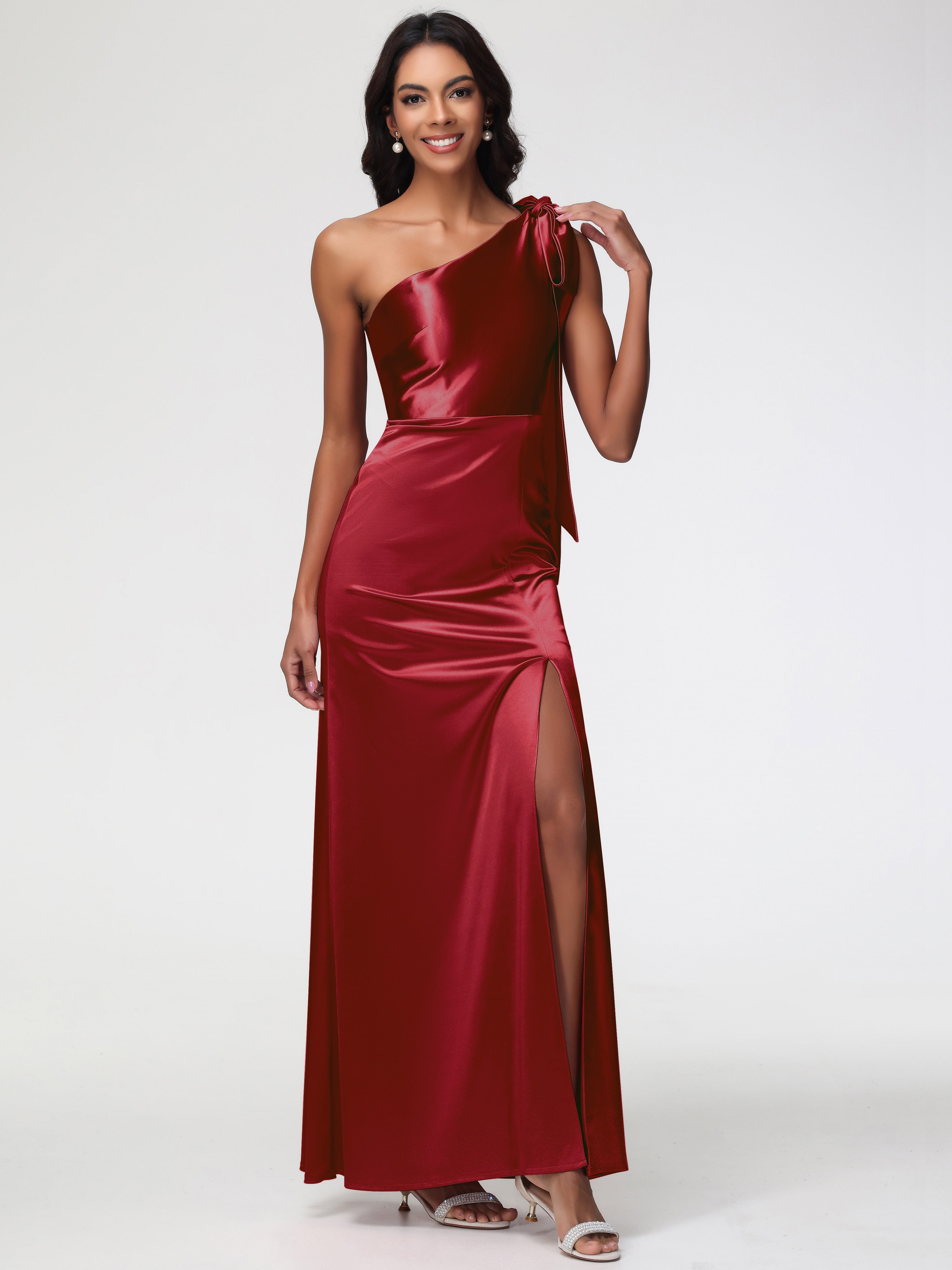 Burgundy One Shoulder Formal Dress Elegant One Shoulder Stretch Satin Burgundy One Shoulder Formal Dress Elegant One Shoulder Stretch Satin