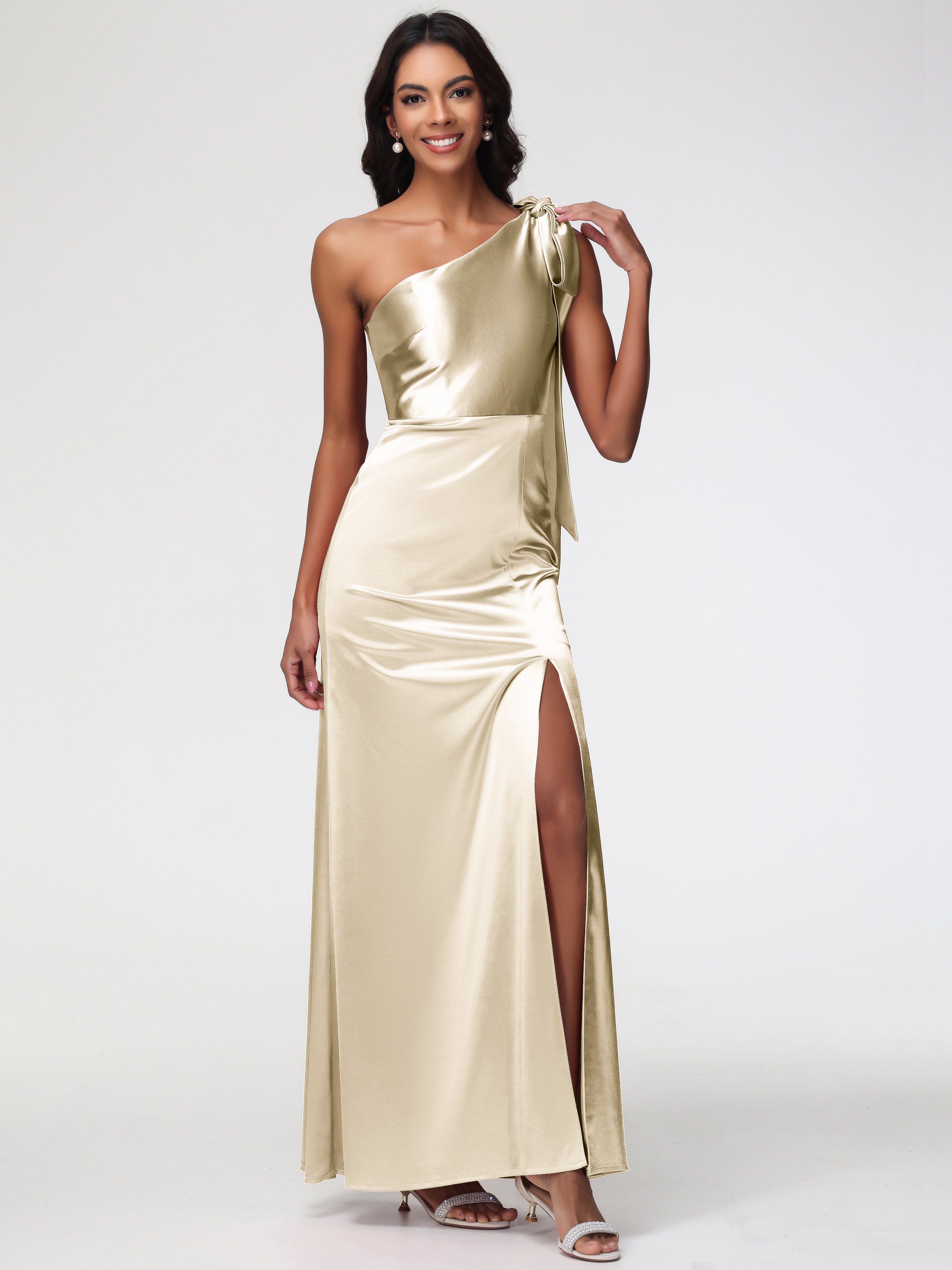 Formal Dresses Champagne Elegant One Shoulder Stretch Satin Sleeveless Sheath/Column Formal Dresses Formal Dresses Champagne Elegant One Shoulder Stretch Satin Sleeveless Sheath/Column Formal Dresses
