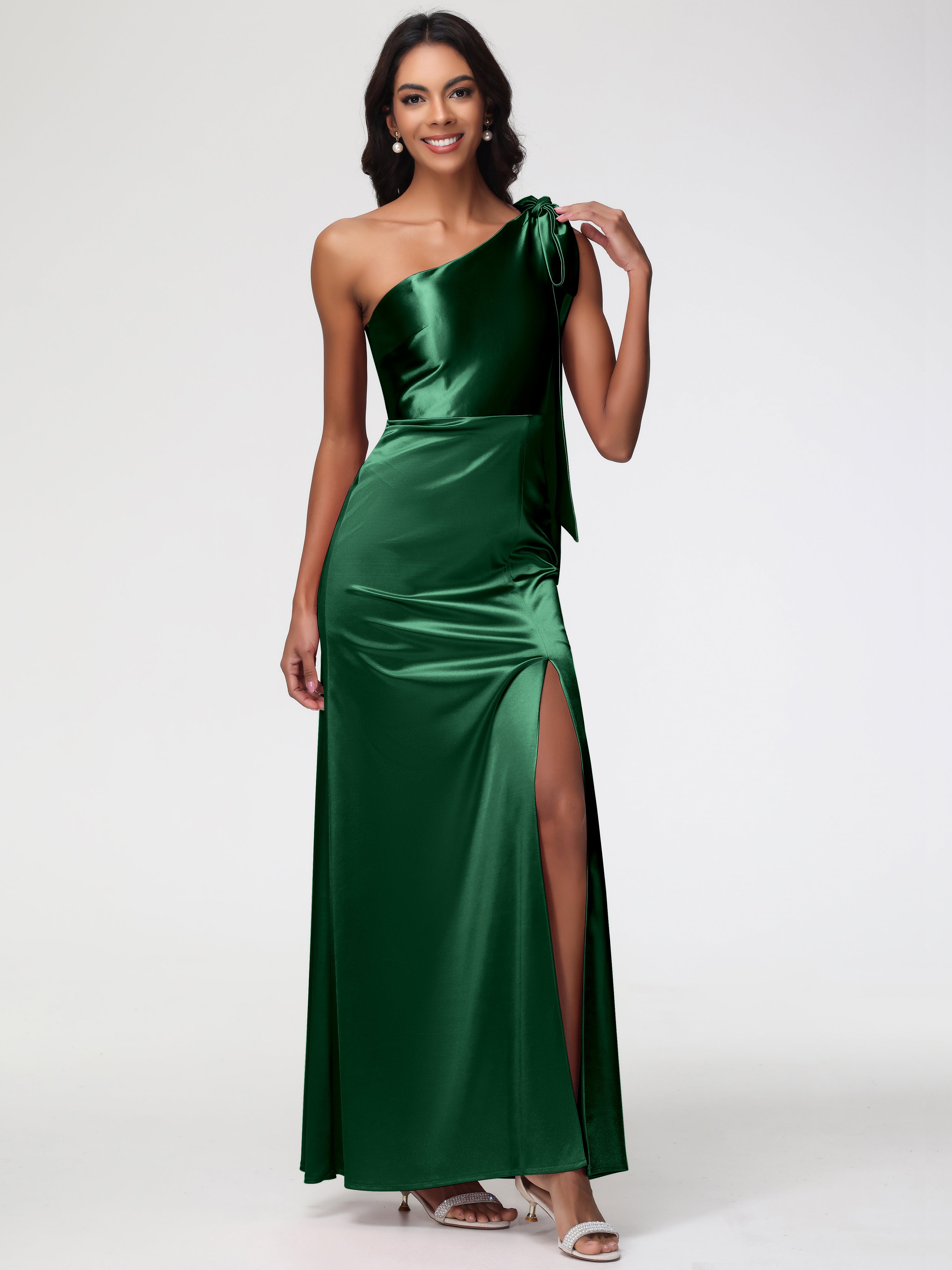 Dark Green Bridesmaids Dresses Elegant One Shoulder Stretch Satin Slee Dark Green Bridesmaids Dresses Elegant One Shoulder Stretch Satin Slee