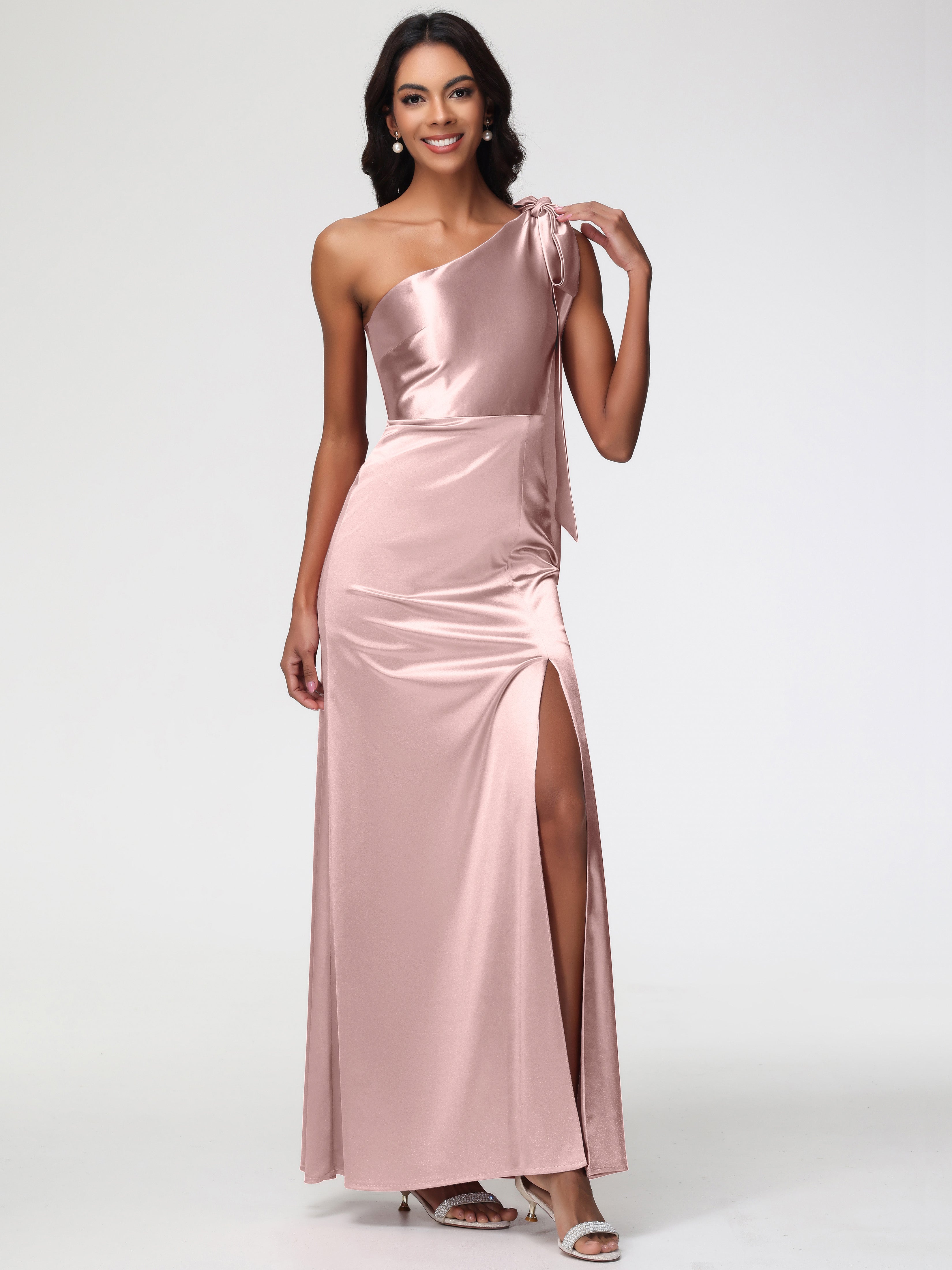 Formal Dresses Dusty Rose Elegant One Shoulder Stretch Satin Sleeveles Formal Dresses Dusty Rose Elegant One Shoulder Stretch Satin Sleeveles