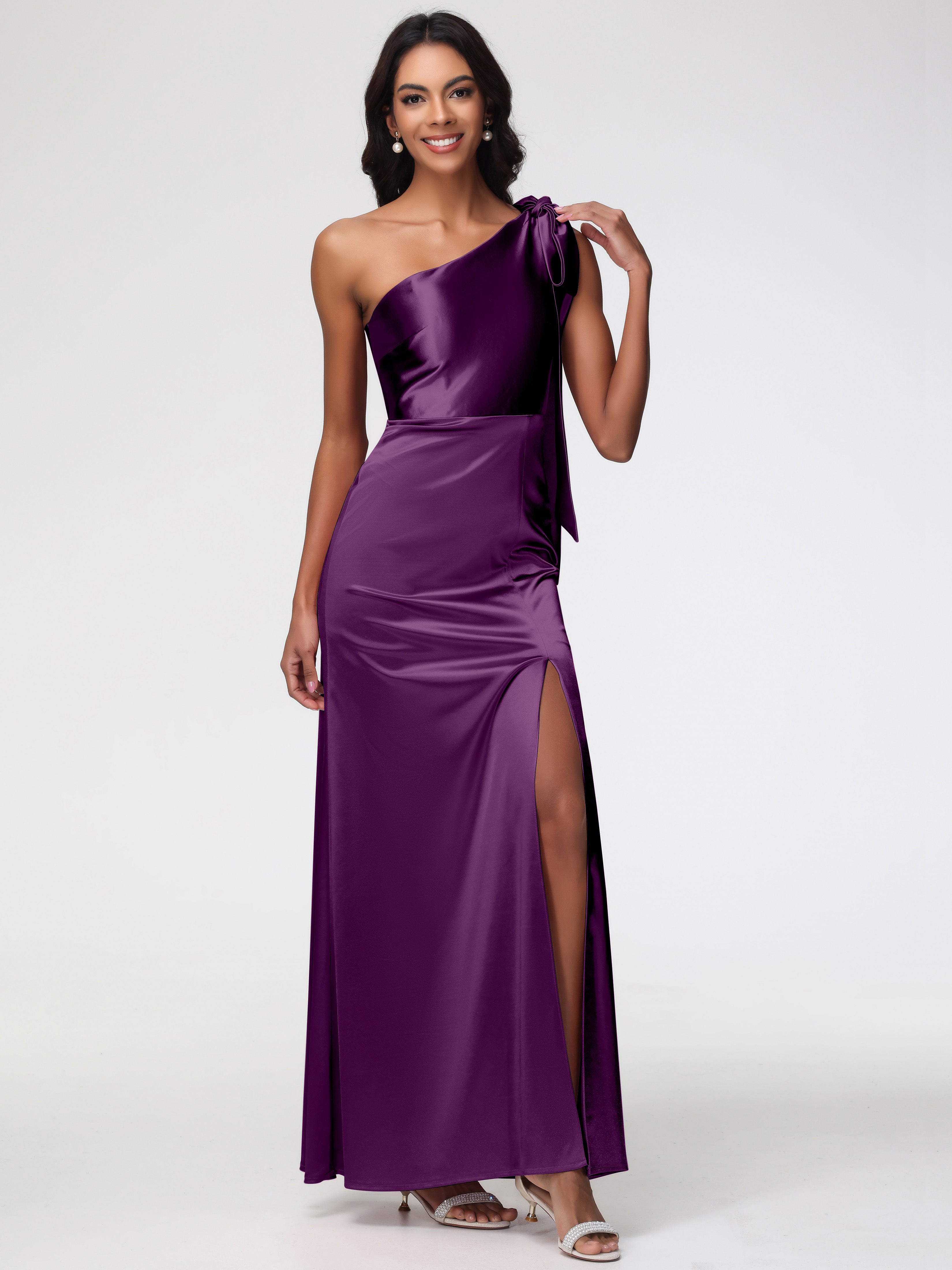 Grape Colored Bridesmaid Dresses Elegant One Shoulder Stretch Satin Sl Grape Colored Bridesmaid Dresses Elegant One Shoulder Stretch Satin Sl
