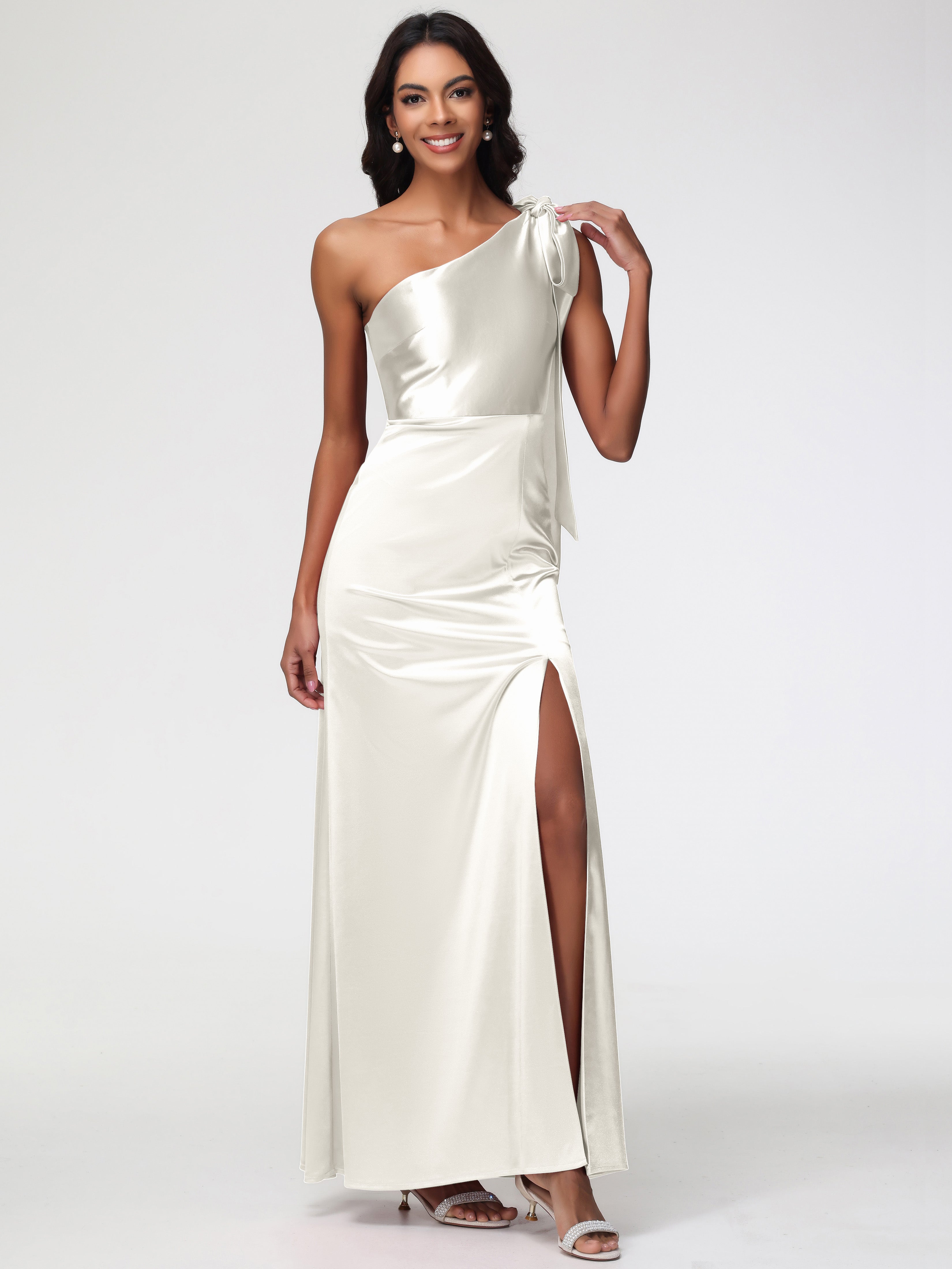 Ivory Formal Dresses Elegant One Shoulder Stretch Satin Sleeveless Sheath/Column Formal Dresses Ivory Formal Dresses Elegant One Shoulder Stretch Satin Sleeveless Sheath/Column Formal Dresses