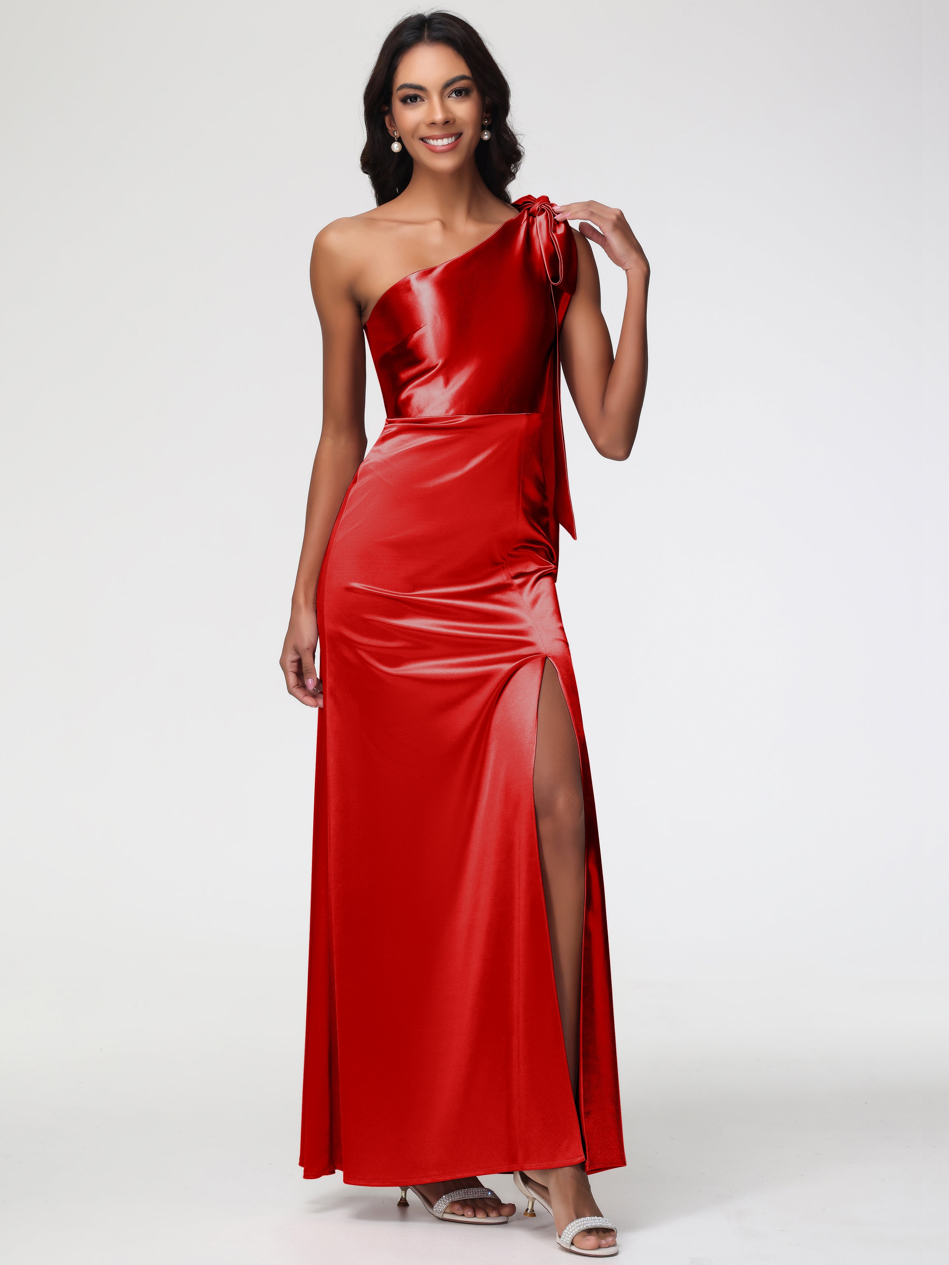 Wine Red Bridesmaid Dress Elegant One Shoulder Stretch Satin Sleeveless Sheath/Column Bridesmaid Dresses Wine Red Bridesmaid Dress Elegant One Shoulder Stretch Satin Sleeveless Sheath/Column Bridesmaid Dresses