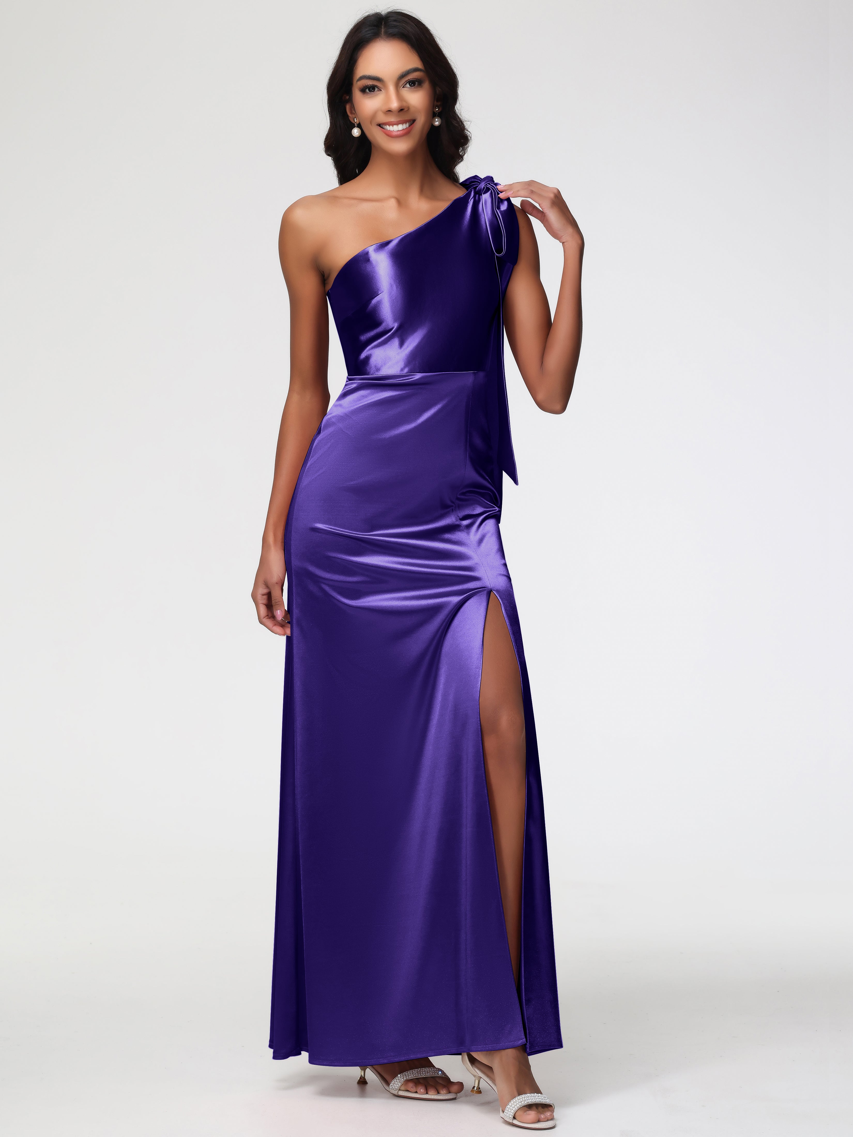 Regency Purple Prom Dresses Elegant One Shoulder Stretch Satin Sleevel Regency Purple Prom Dresses Elegant One Shoulder Stretch Satin Sleevel