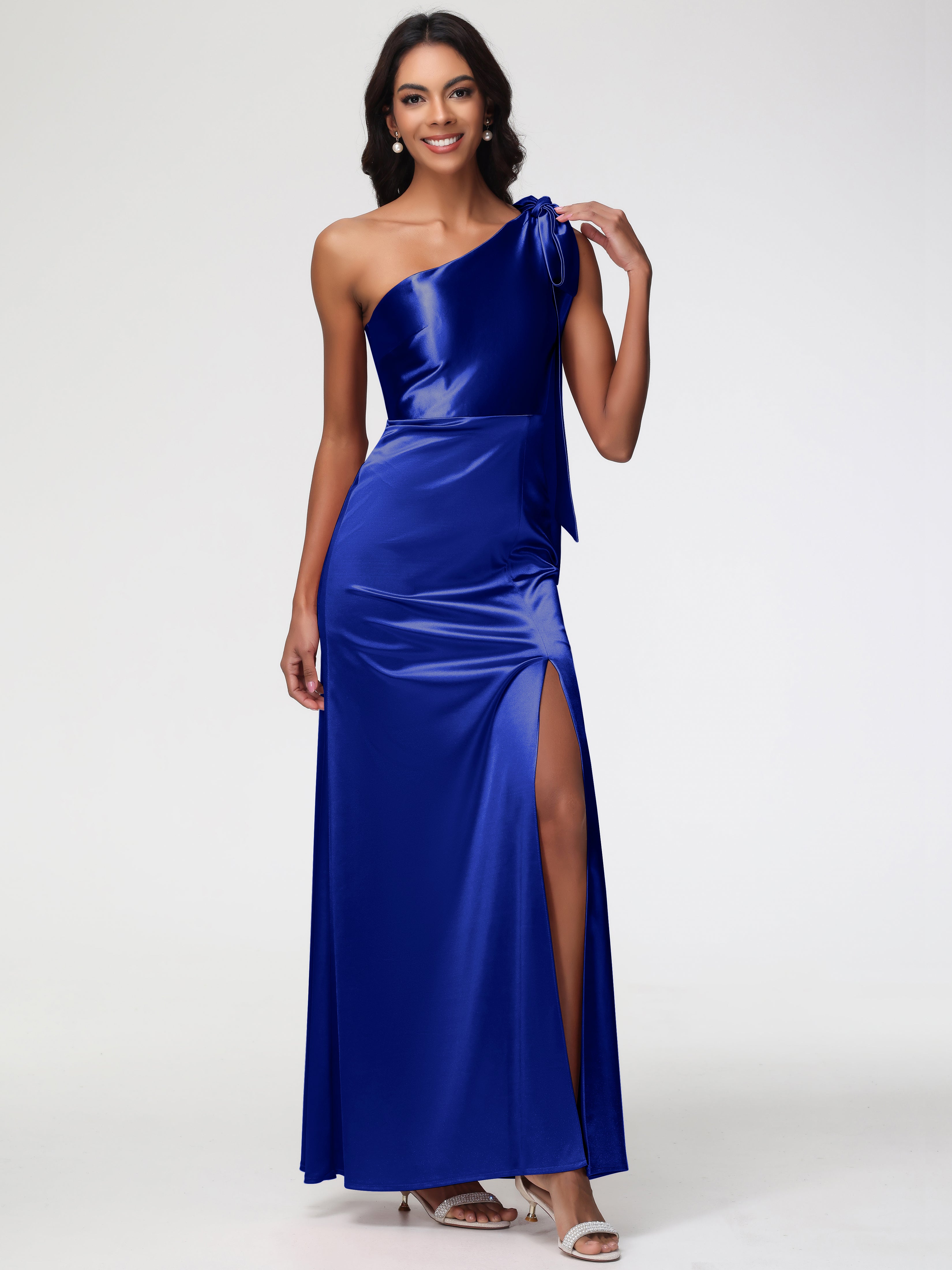 Royal Blue Formal Elegant One Shoulder Stretch Satin Sleeveless Sheath/Column Formal Dresses Royal Blue Formal Elegant One Shoulder Stretch Satin Sleeveless Sheath/Column Formal Dresses