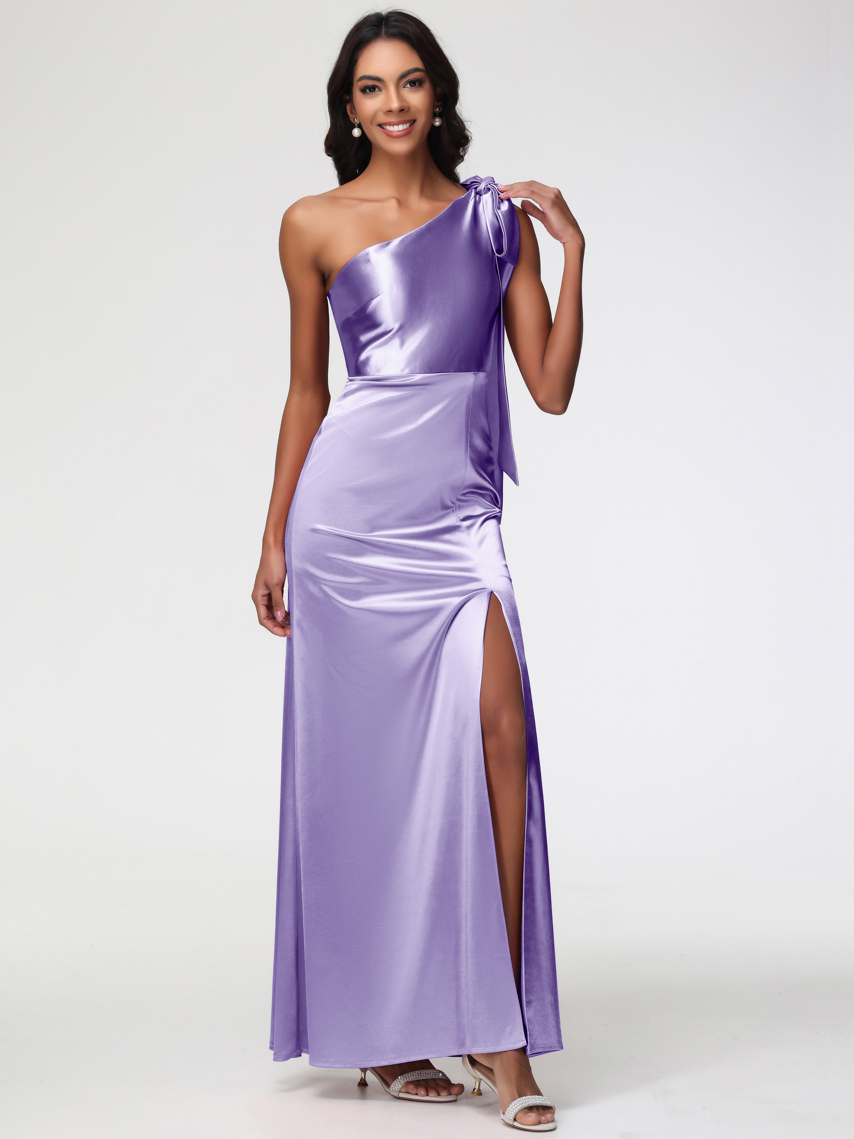 tahiti color bridesmaid dress Tahiti Color Prom Dress A-Line V-Neck Off The Shoulder Long Stretch Satin Prom Dresses With Split