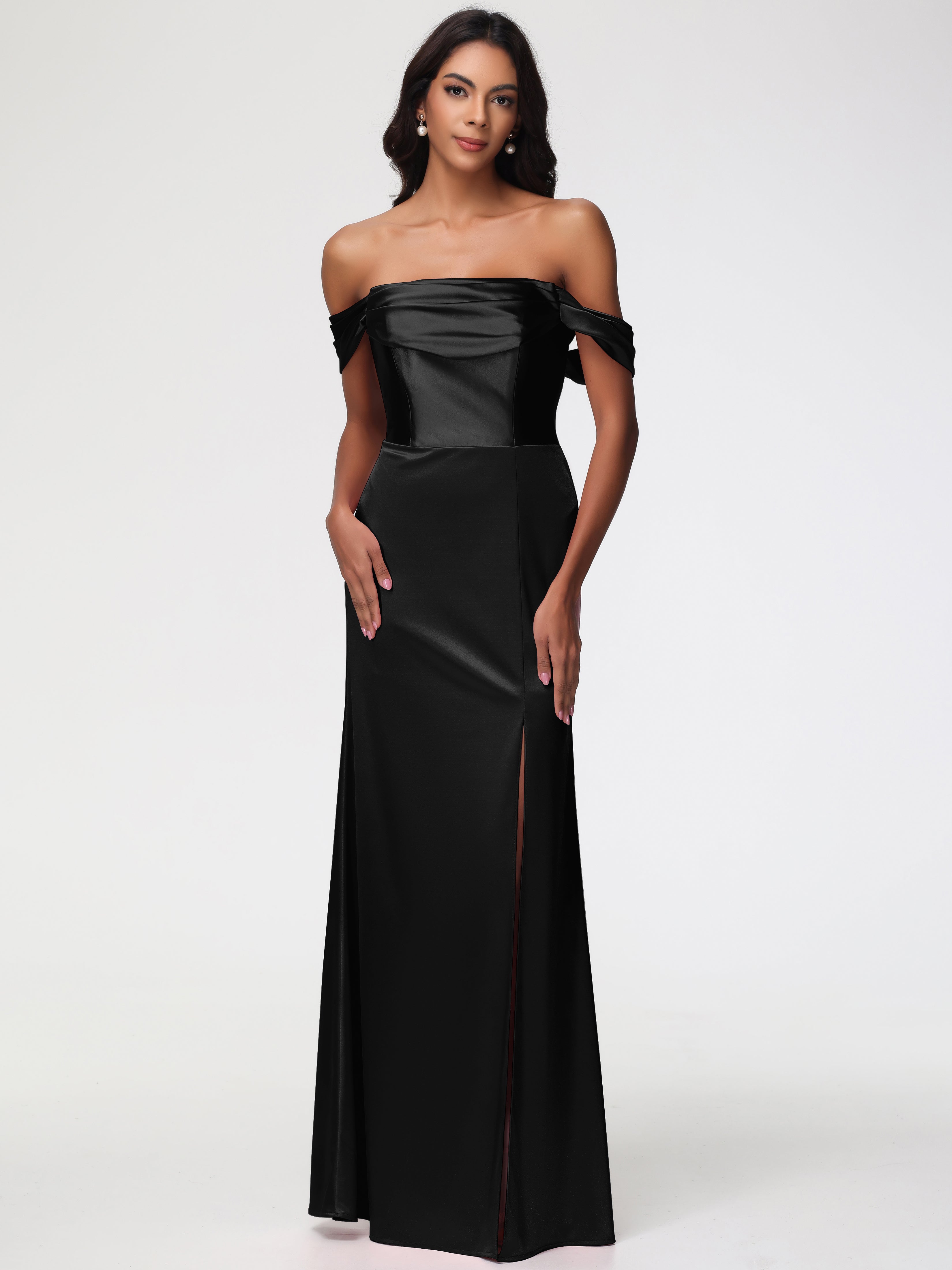 Black Bridesmaid Dress Sheath/Column Off The Shoulder Minimalist Slit Black Bridesmaid Dress Sheath/Column Off The Shoulder Minimalist Slit
