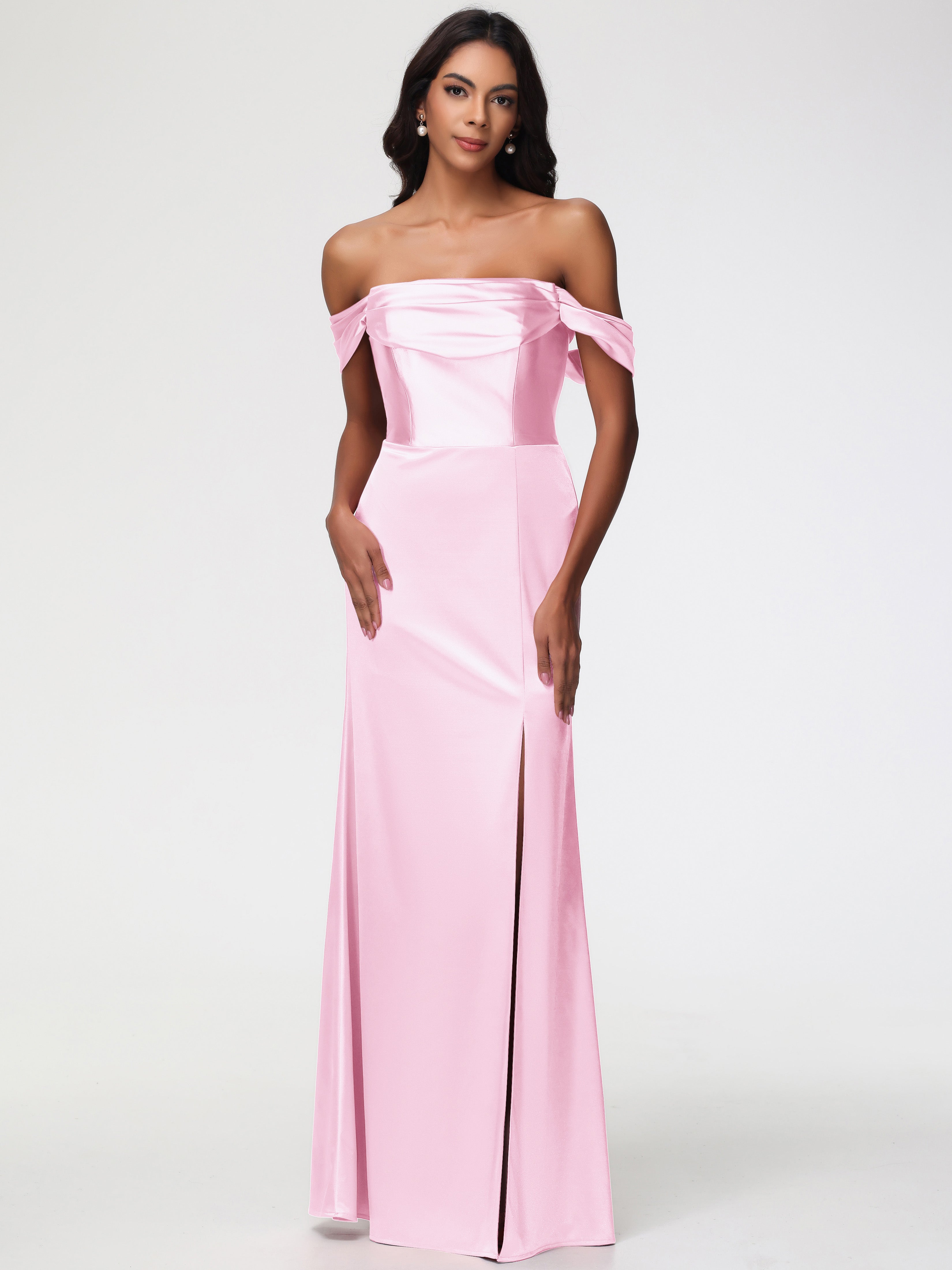 Pink Blush Bridesmaid Dress Sheath/Column Off The Shoulder Minimalist Pink Blush Bridesmaid Dress Sheath/Column Off The Shoulder Minimalist