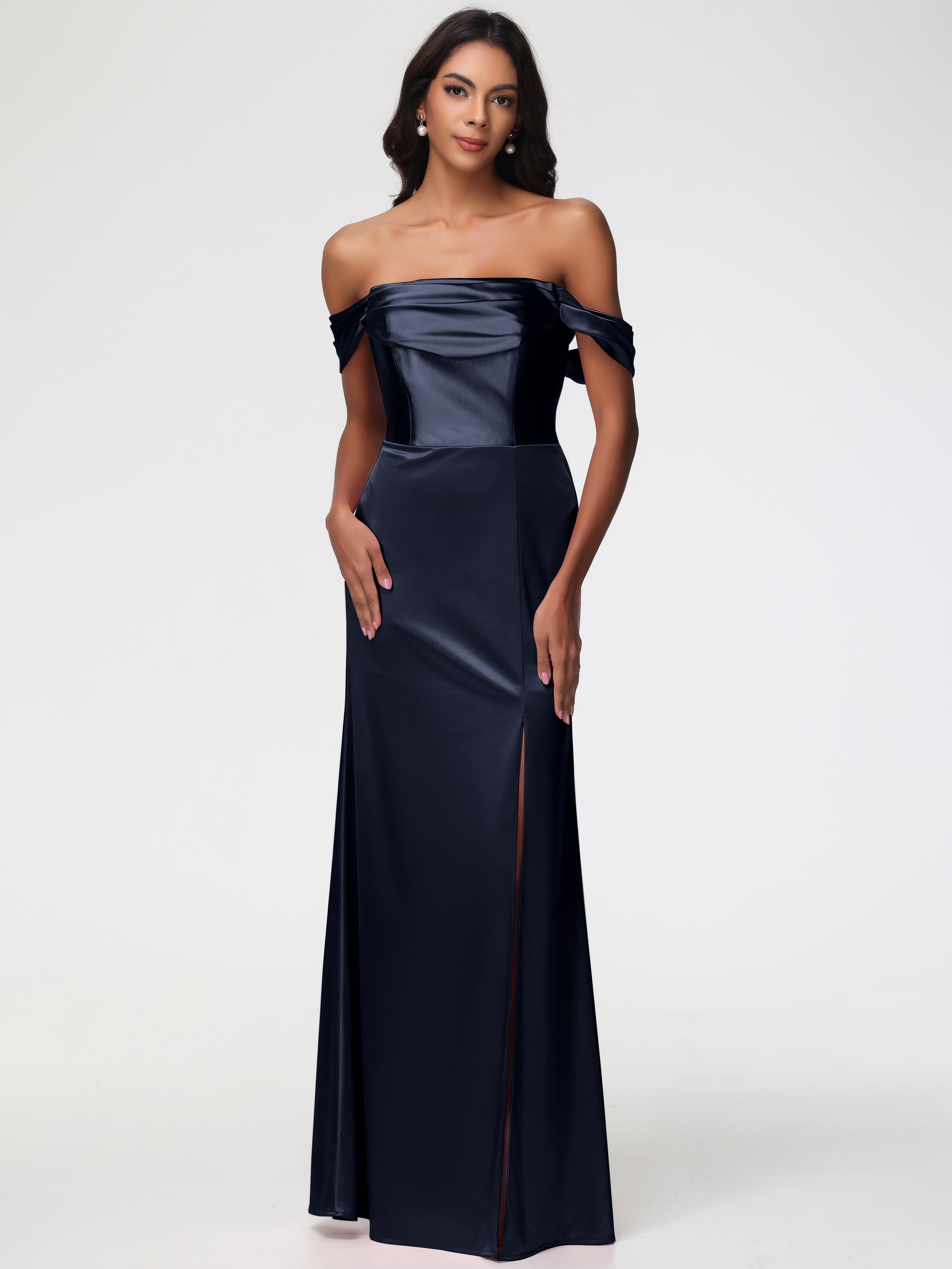 Dark Navy Blue Prom Dress Sheath/Column Off The Shoulder Minimalist Sl Dark Navy Blue Prom Dress Sheath/Column Off The Shoulder Minimalist Sl