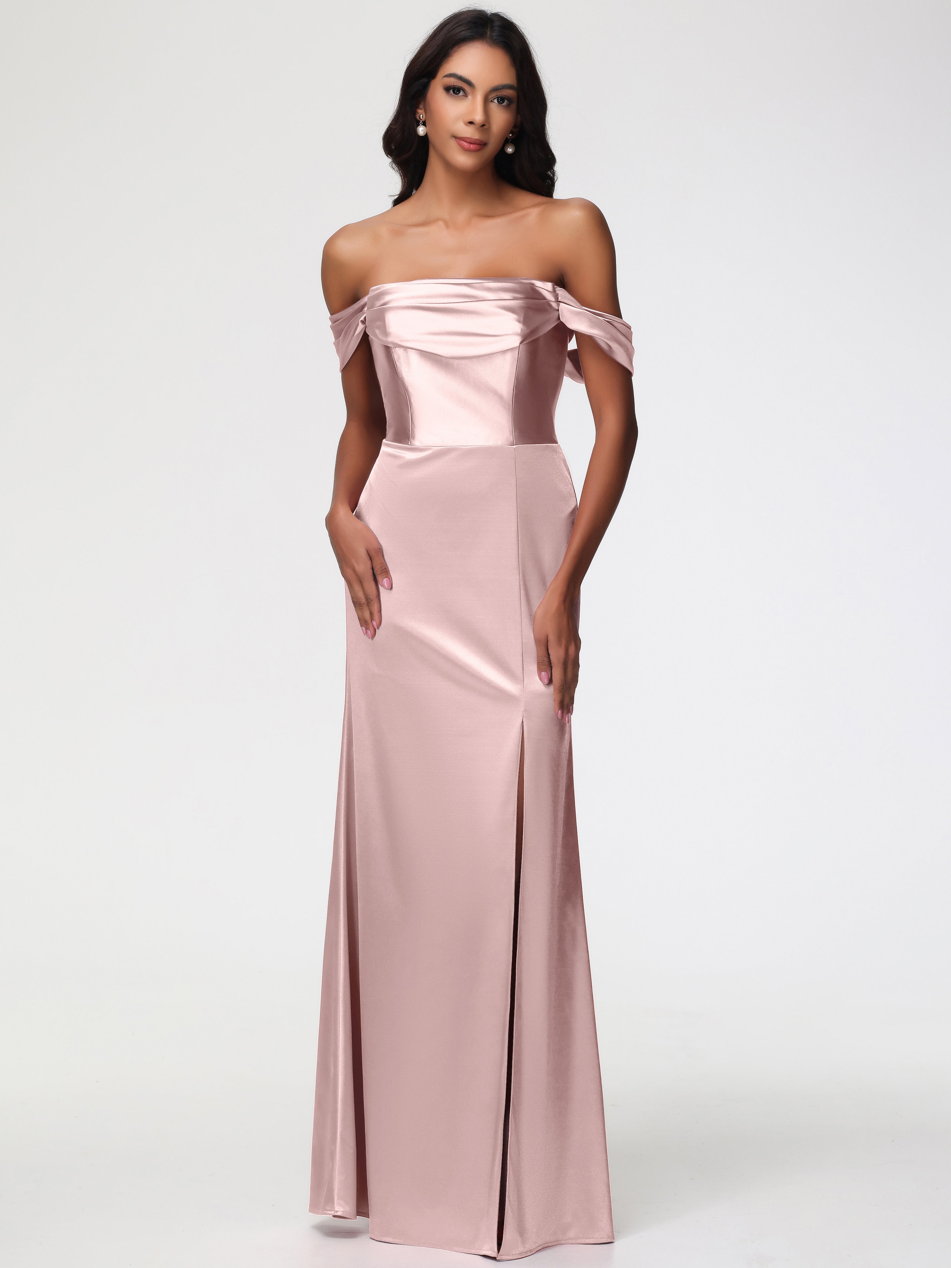 Dark Dusty Rose Formal Dresses Sheath/Column Off The Shoulder Minimalist Slit Stretch Satin Long Formal Dresses Dark Dusty Rose Formal Dresses Sheath/Column Off The Shoulder Minimalist Slit Stretch Satin Long Formal Dresses