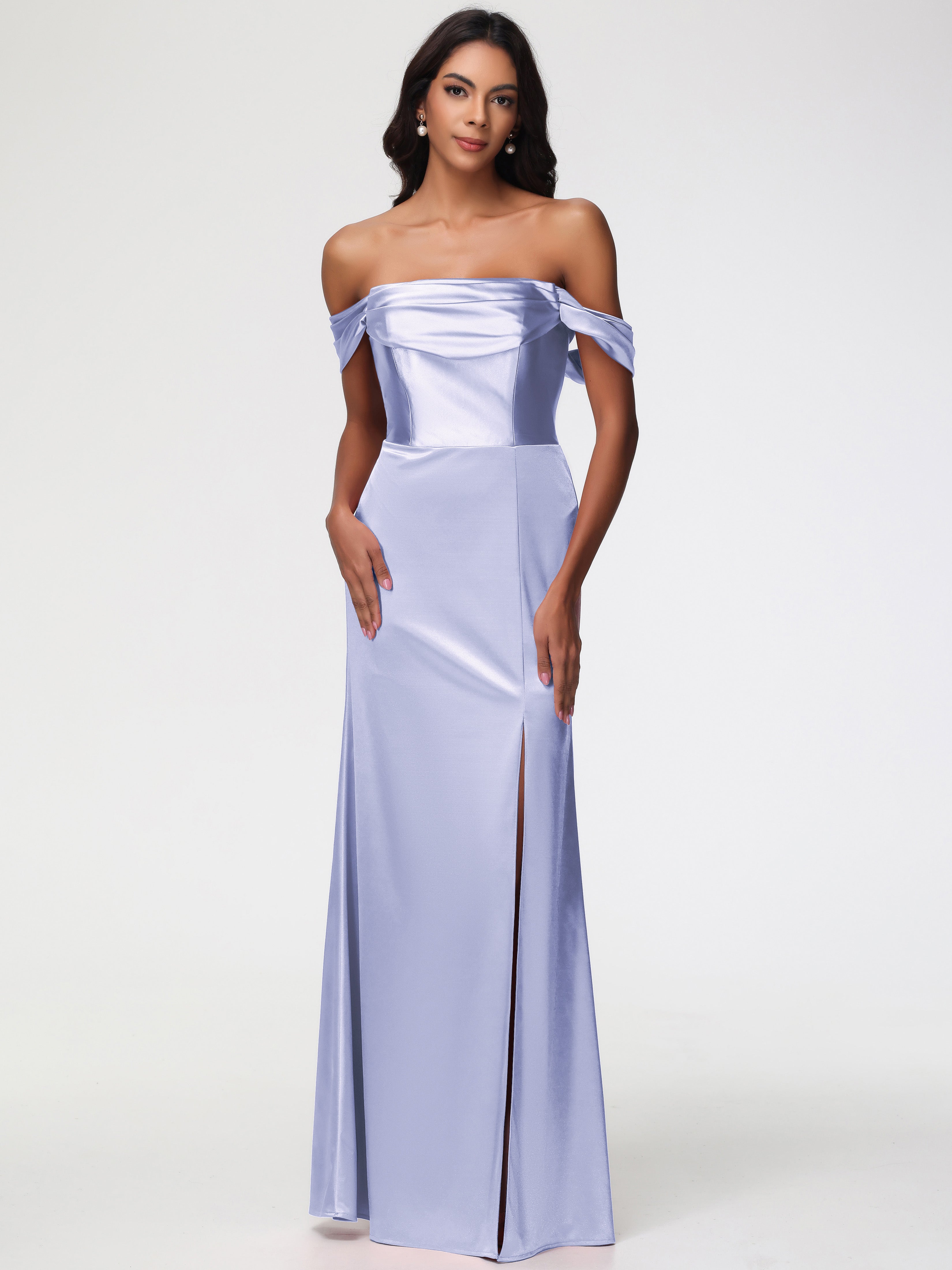 Lavender Lilac Prom Dresses Sheath/Column Off The Shoulder Minimalist Lavender Lilac Prom Dresses Sheath/Column Off The Shoulder Minimalist