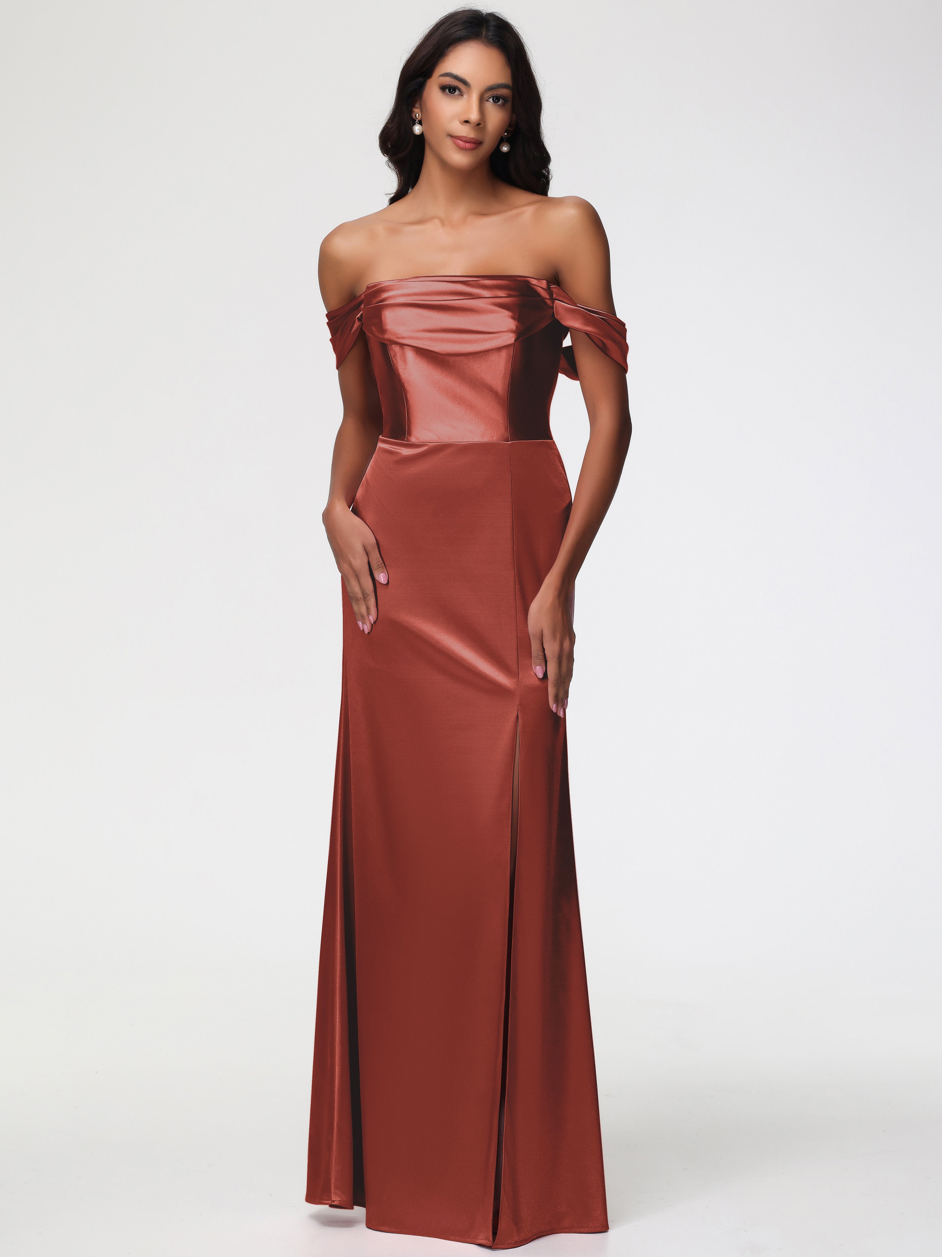 Rust Colour Bridesmaid Dress Sheath/Column Off The Shoulder Minimalist Rust Colour Bridesmaid Dress Sheath/Column Off The Shoulder Minimalist