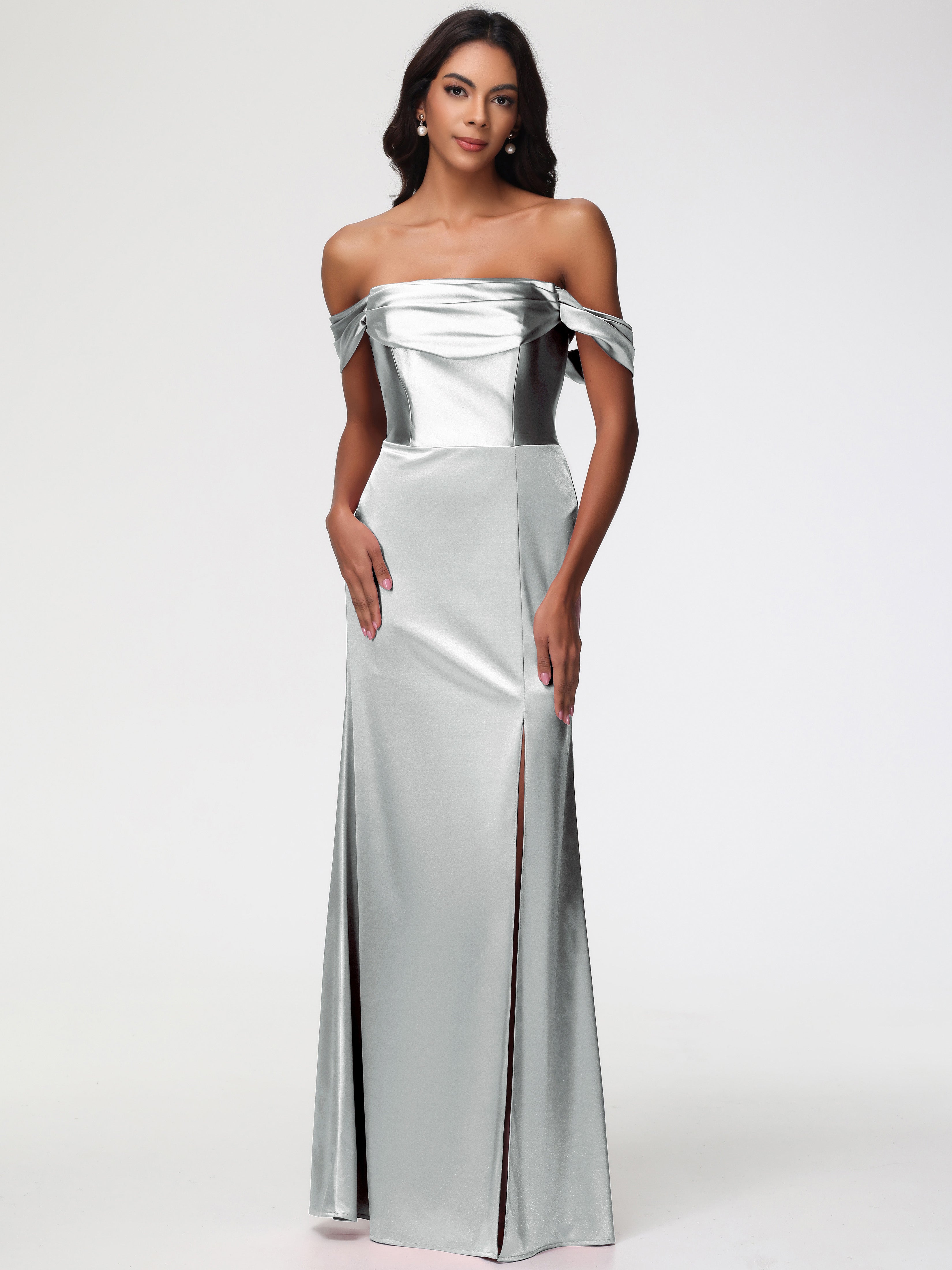 Silver Grey Prom Dress Sheath/Column Off The Shoulder Minimalist Slit Silver Grey Prom Dress Sheath/Column Off The Shoulder Minimalist Slit