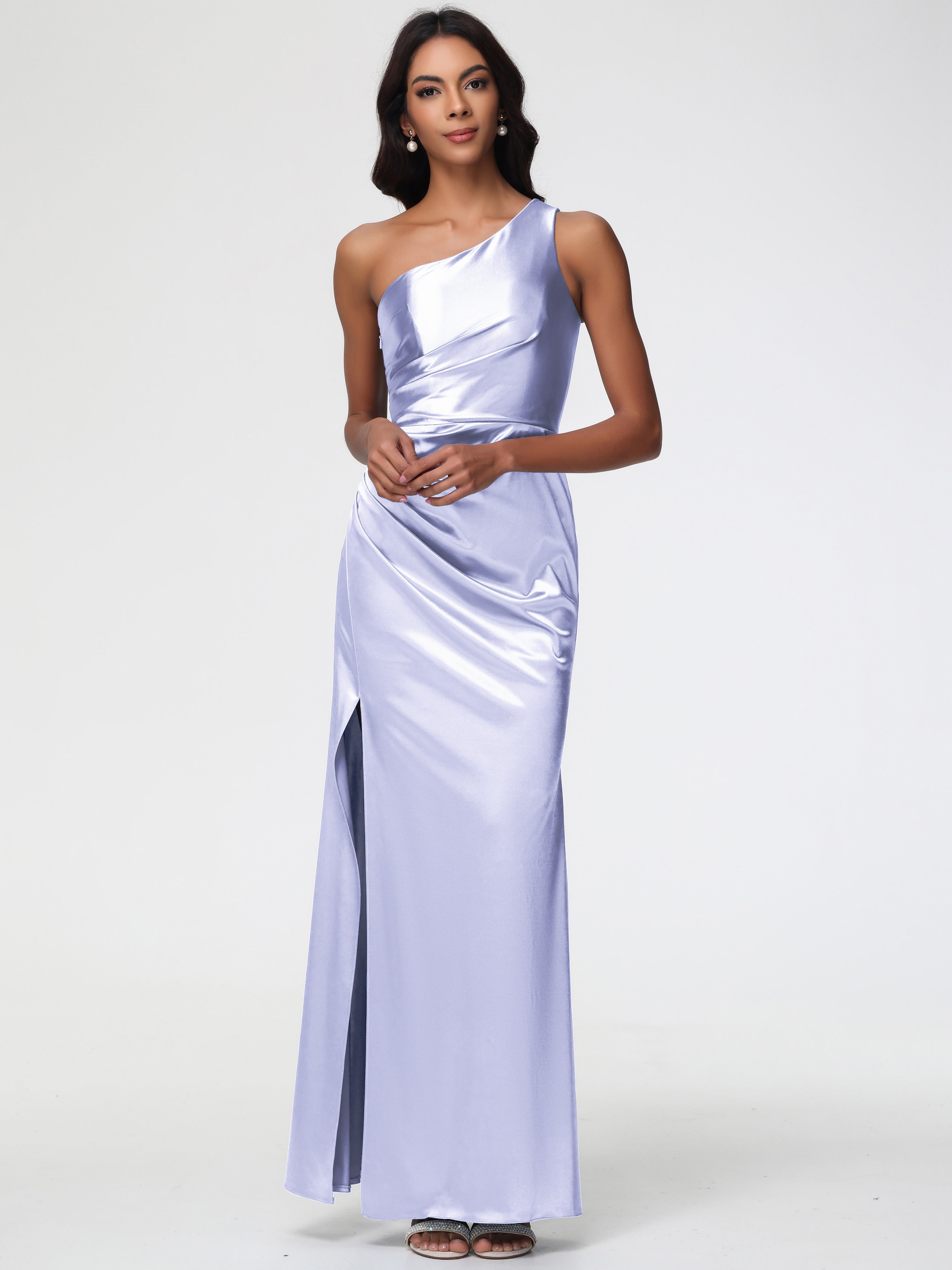 Dusty Lavender Formal Dresses One Shoulder Ruched Sleeveless Sheath/Column Floor Length Formal Dresses With Slit Dusty Lavender Formal Dresses One Shoulder Ruched Sleeveless Sheath/Column Floor Length Formal Dresses With Slit