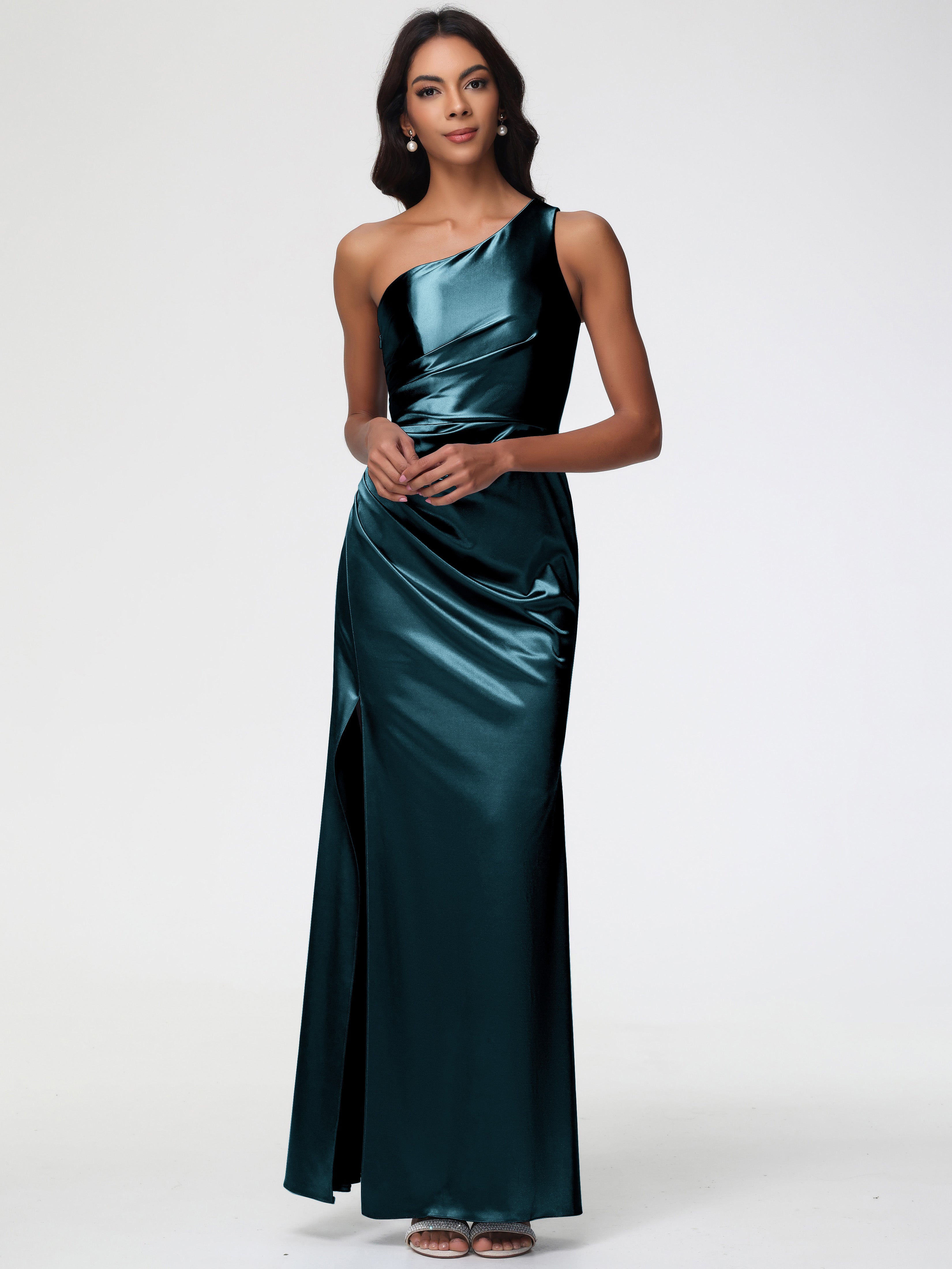 sleeveless ruched prom dress Stunning Sweetheart Mermaid Prom Dress Sleeveless Ruched Satin Bodycon Party Dress