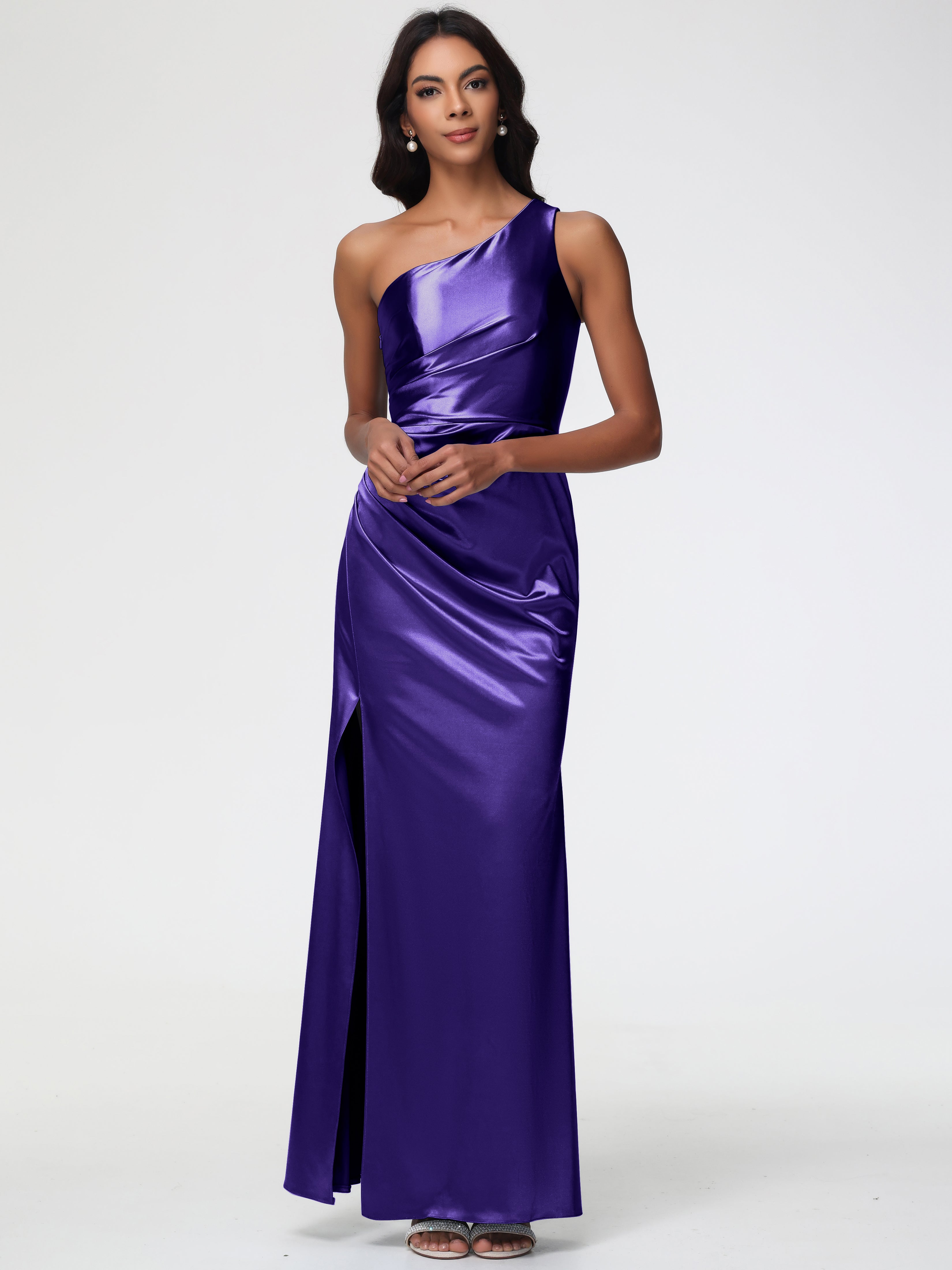 Regency Bridesmaid Dress One Shoulder Ruched Sleeveless Sheath/Column Floor Length Bridesmaid Dresses With Slit Regency Bridesmaid Dress One Shoulder Ruched Sleeveless Sheath/Column Floor Length Bridesmaid Dresses With Slit