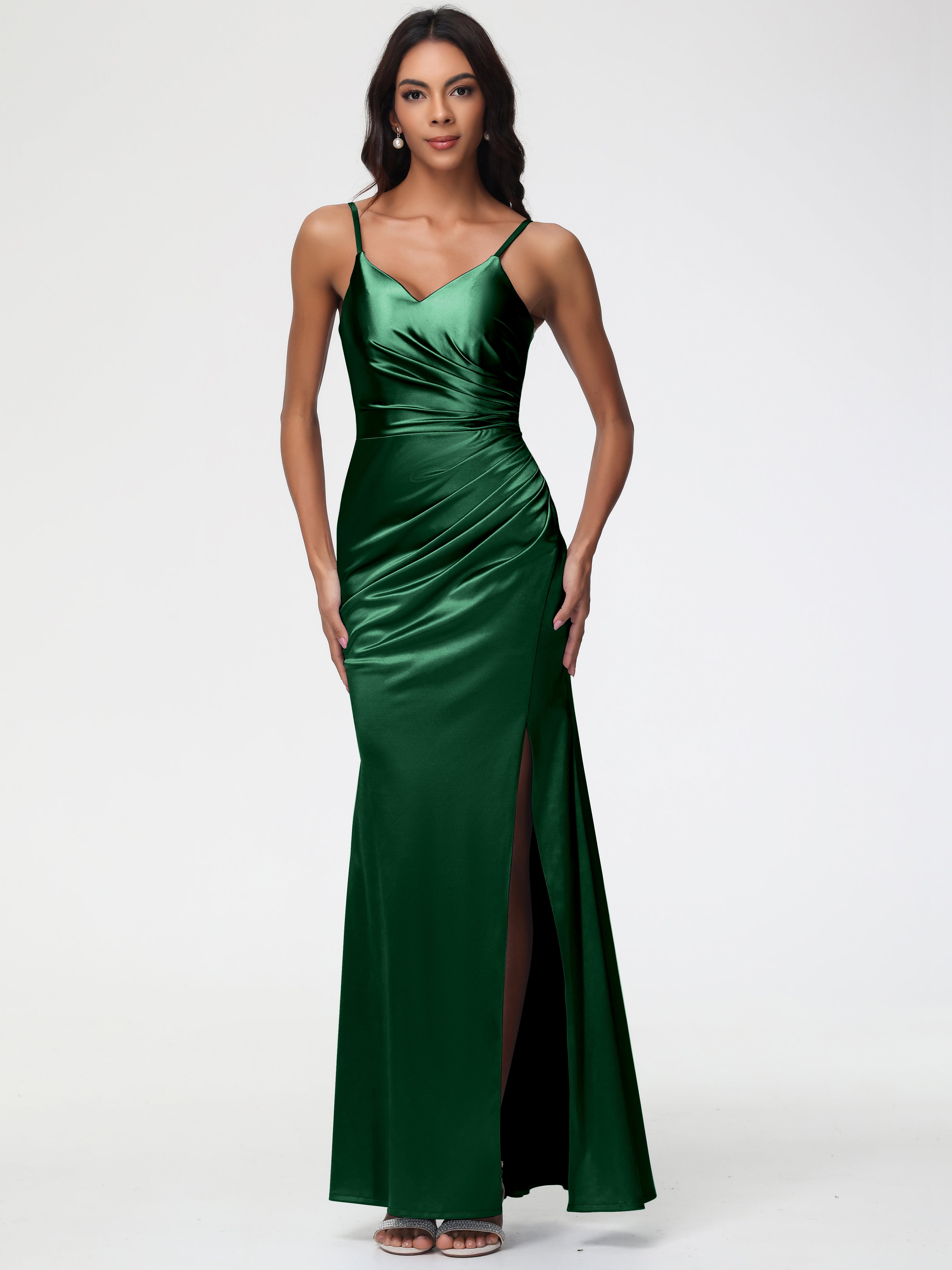 Dark Green Bridesmaid Dresses Spaghetti Straps V-Neck Sleeveless Pleat Dark Green Bridesmaid Dresses Spaghetti Straps V-Neck Sleeveless Pleat