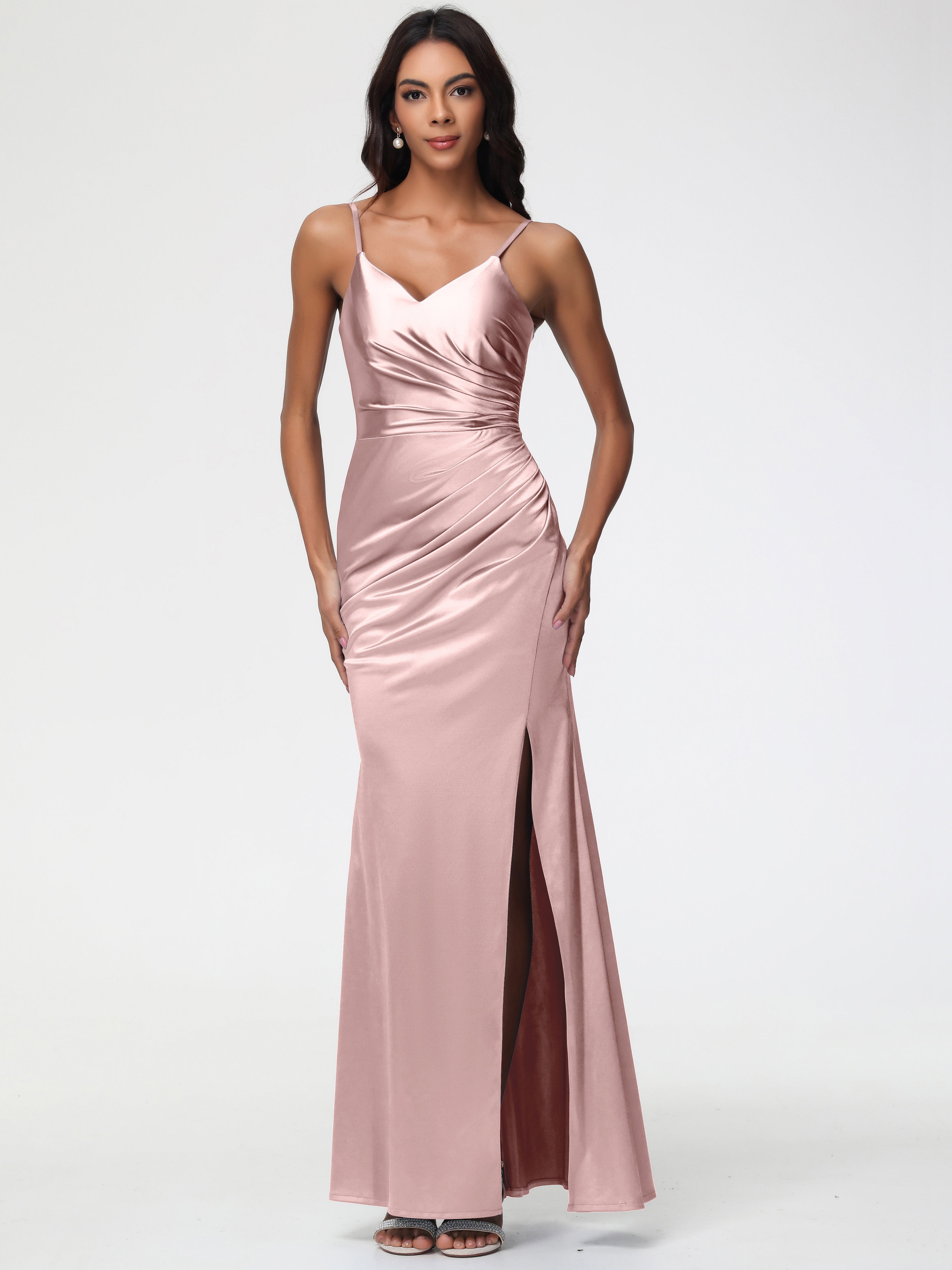 Dusty Rose Formal Dresses Spaghetti Straps V-Neck Sleeveless Pleats Zi Dusty Rose Formal Dresses Spaghetti Straps V-Neck Sleeveless Pleats Zi
