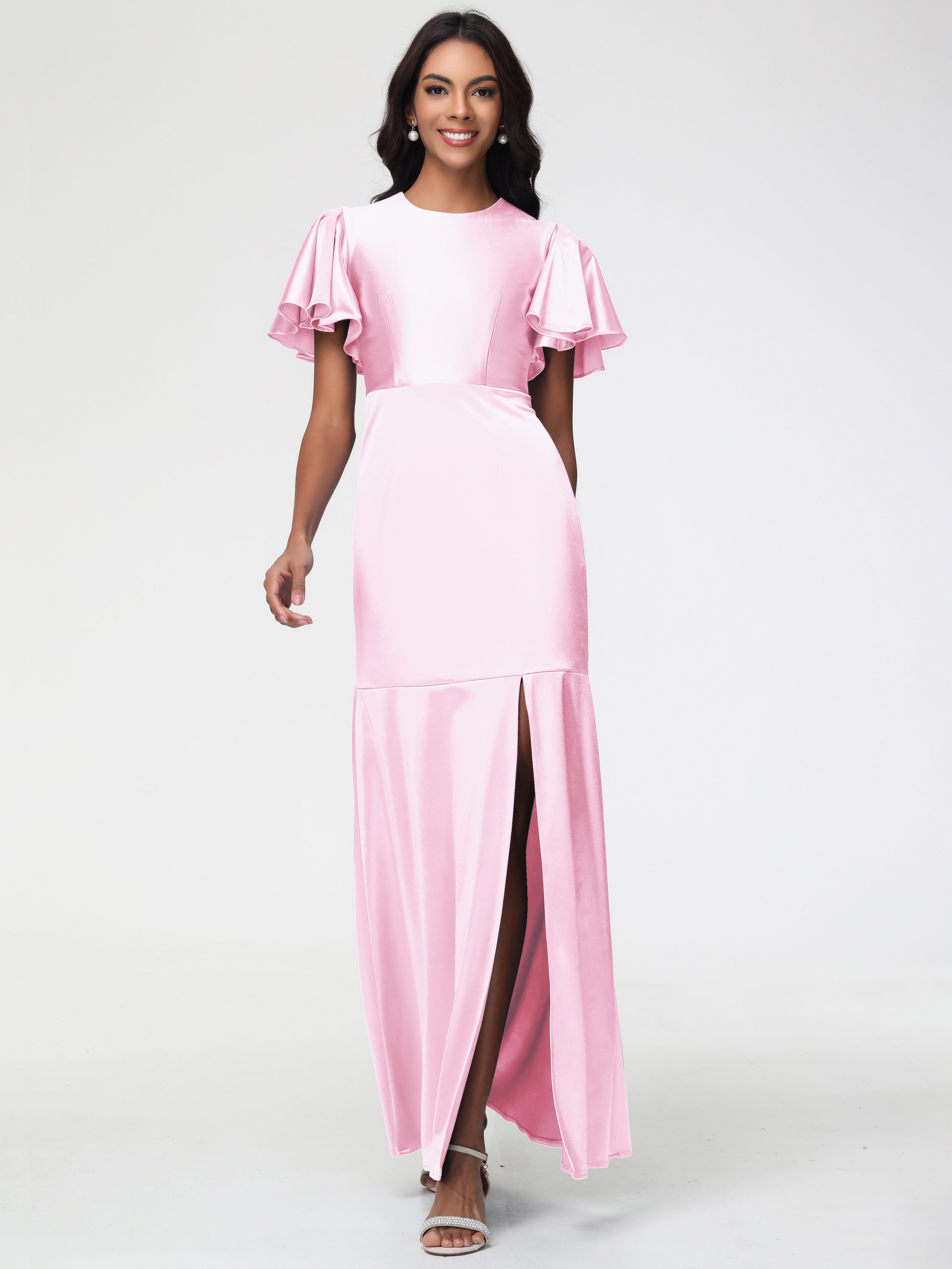 Blush Pink Bridesmaid Dresses With Sleeves Short Sleeves Trumpet/Merma Blush Pink Bridesmaid Dresses With Sleeves Short Sleeves Trumpet/Merma