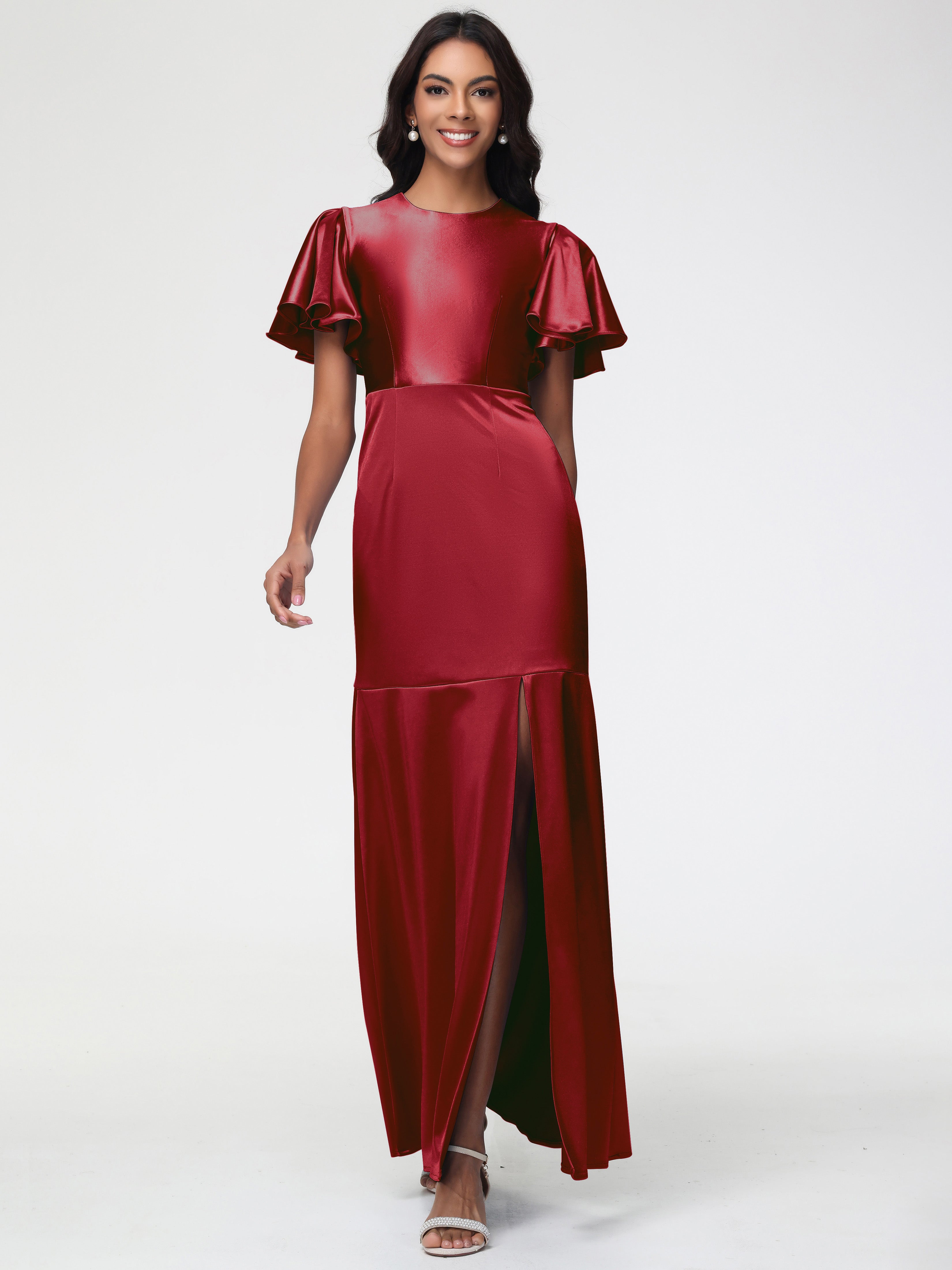 Burgundy Prom Dresses With Sleeves Short Sleeves Trumpet/Mermaid Zippe Burgundy Prom Dresses With Sleeves Short Sleeves Trumpet/Mermaid Zippe