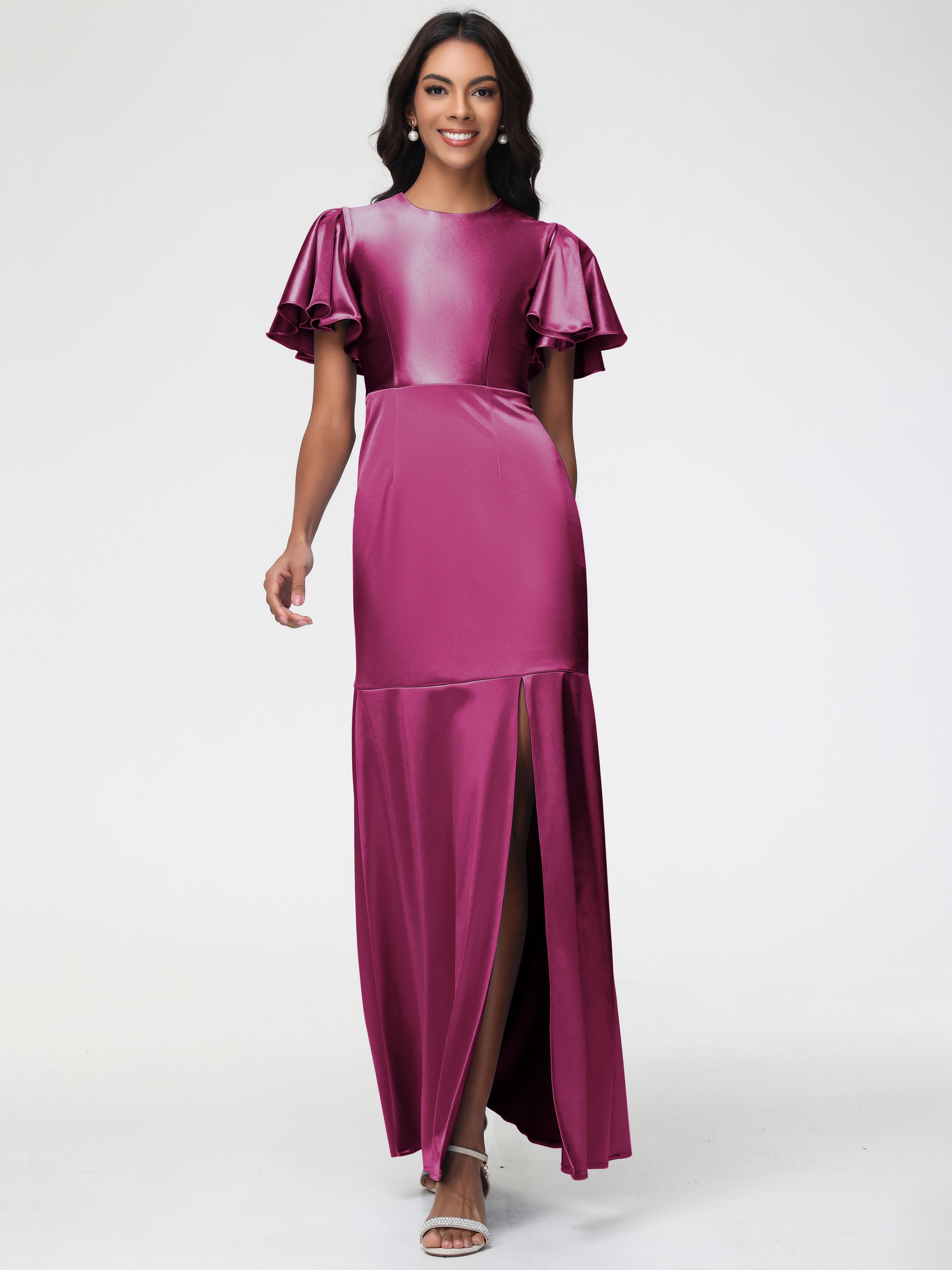 Fuchsia Formal Dresses With Sleeves Short Sleeves Trumpet/Mermaid Zipp Fuchsia Formal Dresses With Sleeves Short Sleeves Trumpet/Mermaid Zipp