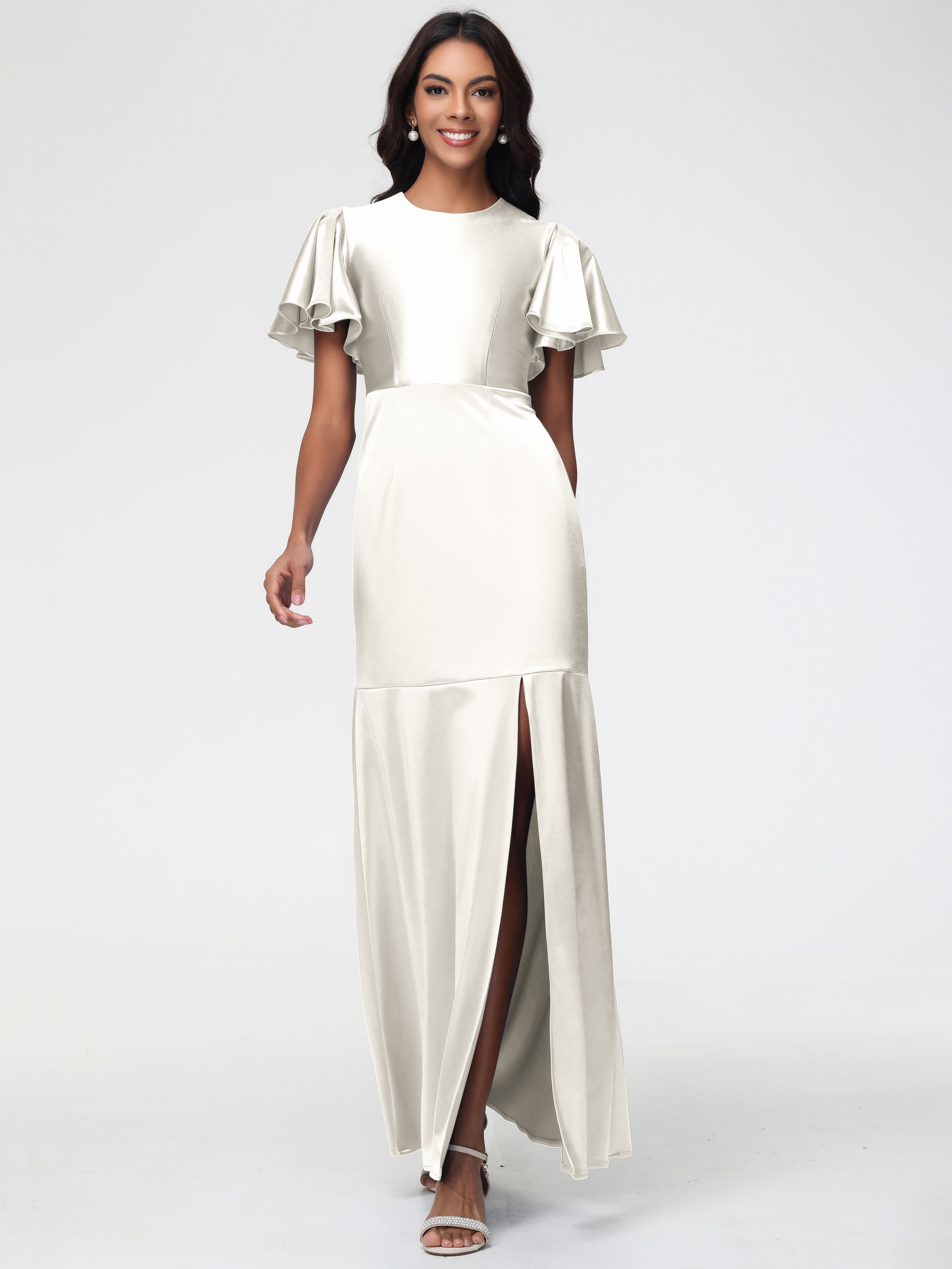 Ivory Formal Dresses With Sleeves Short Sleeves Trumpet/Mermaid Zipper Ivory Formal Dresses With Sleeves Short Sleeves Trumpet/Mermaid Zipper